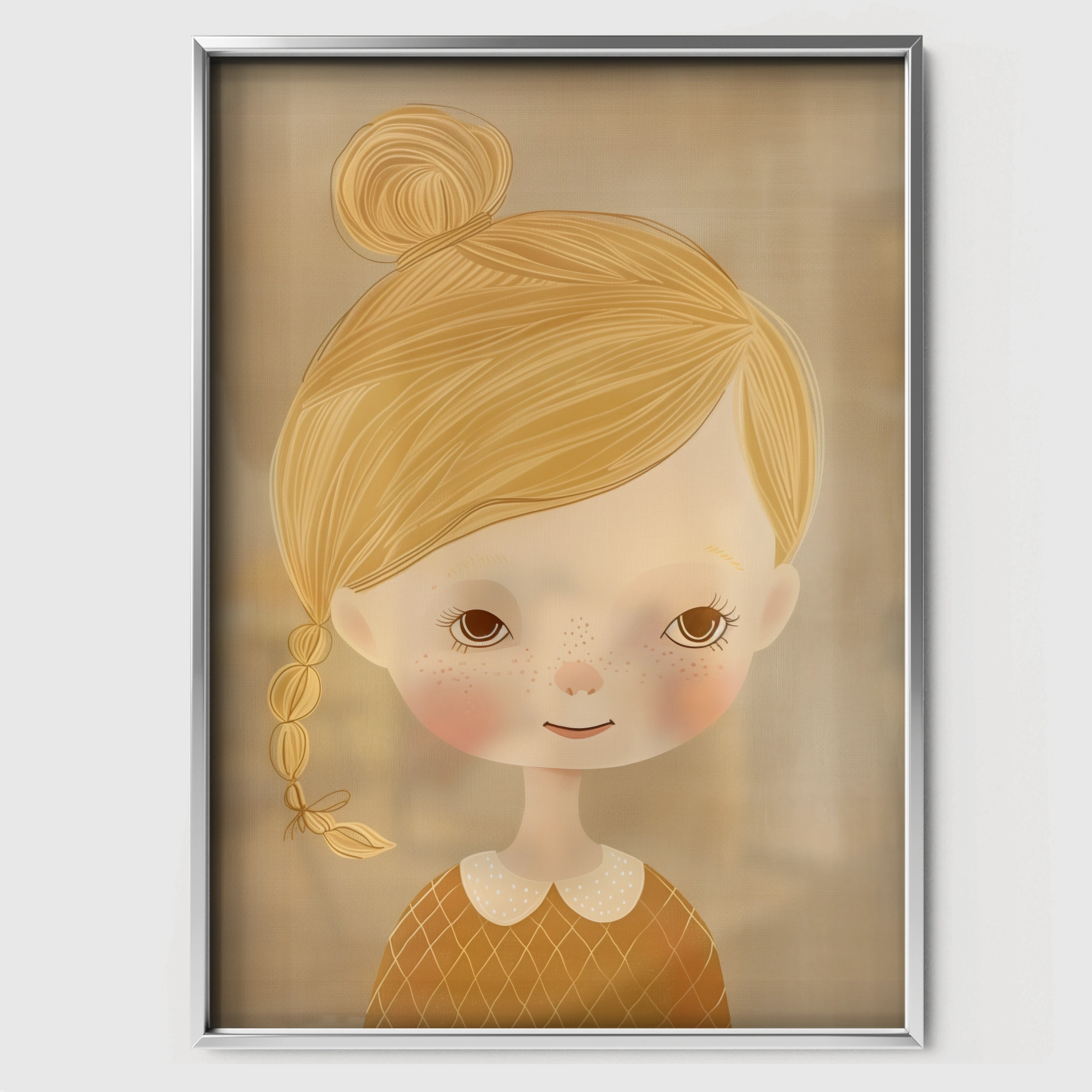 Blonde Girl Portrait Nursery Print - white framed nursery wall art print