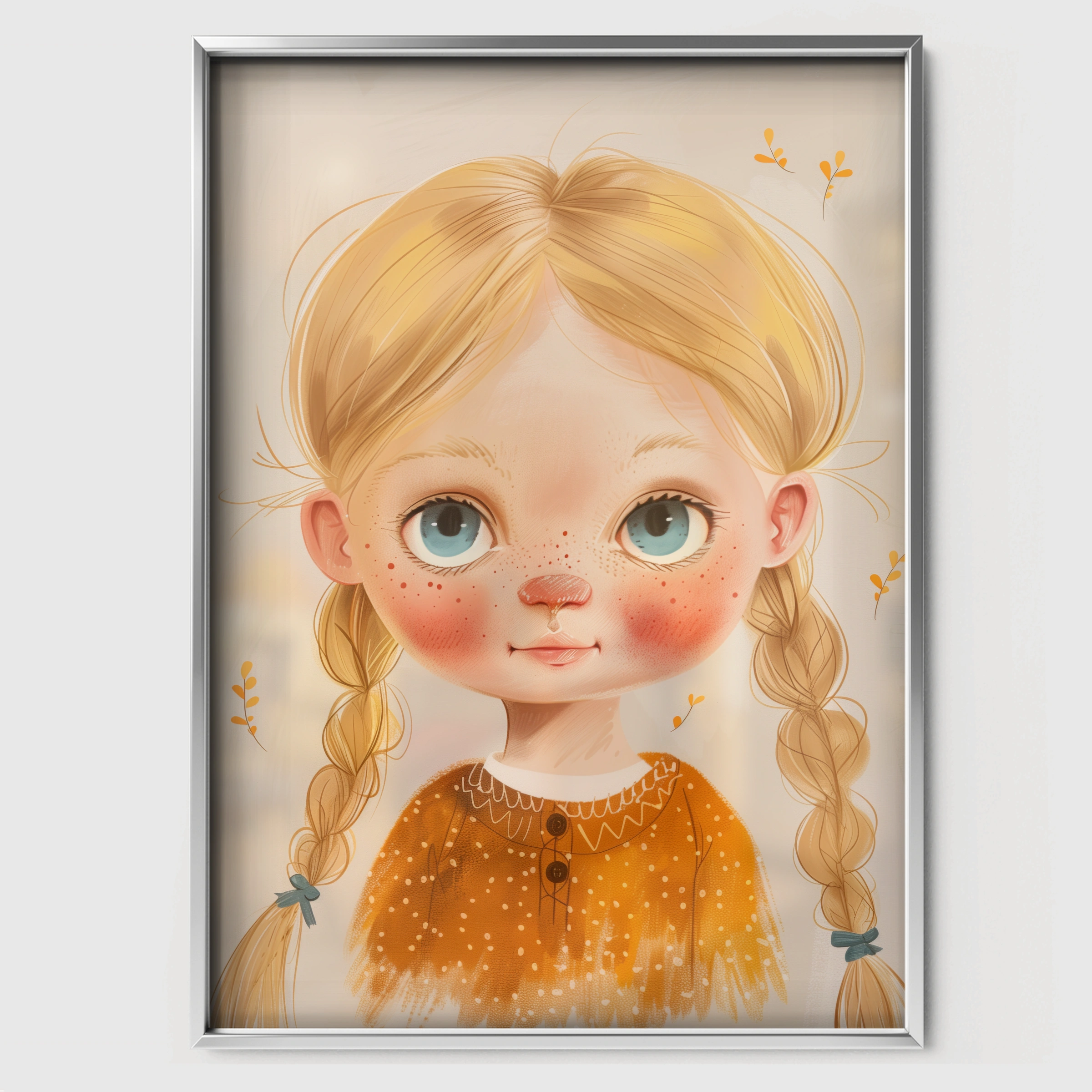 Blonde Girl with Braids Nursery Print - white framed nursery wall art print