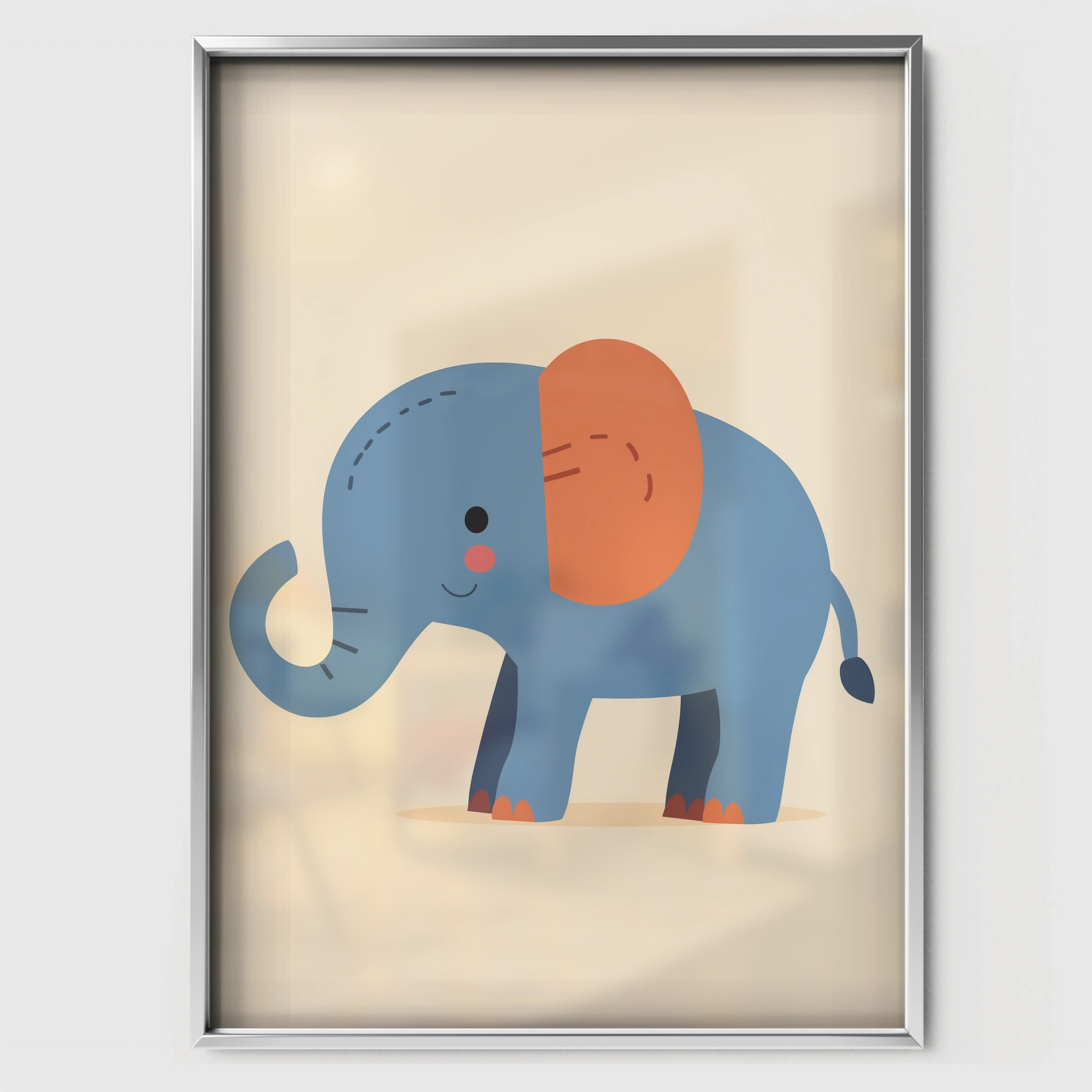 Blue Elephant Nursery Print - white framed nursery wall art print