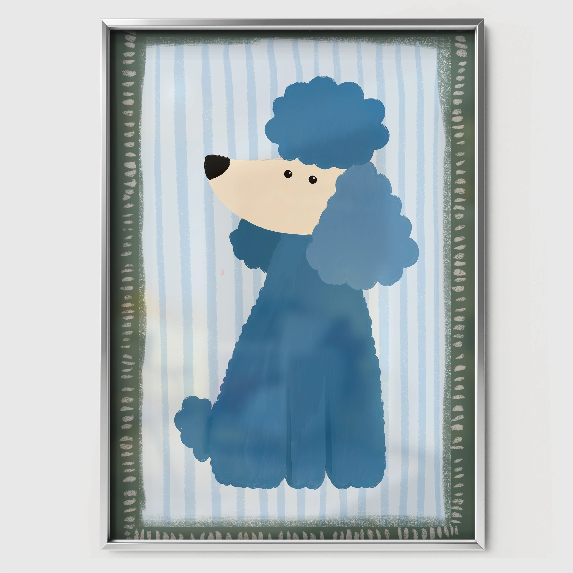 Blue Poodle Nursery Print - white framed nursery wall art print