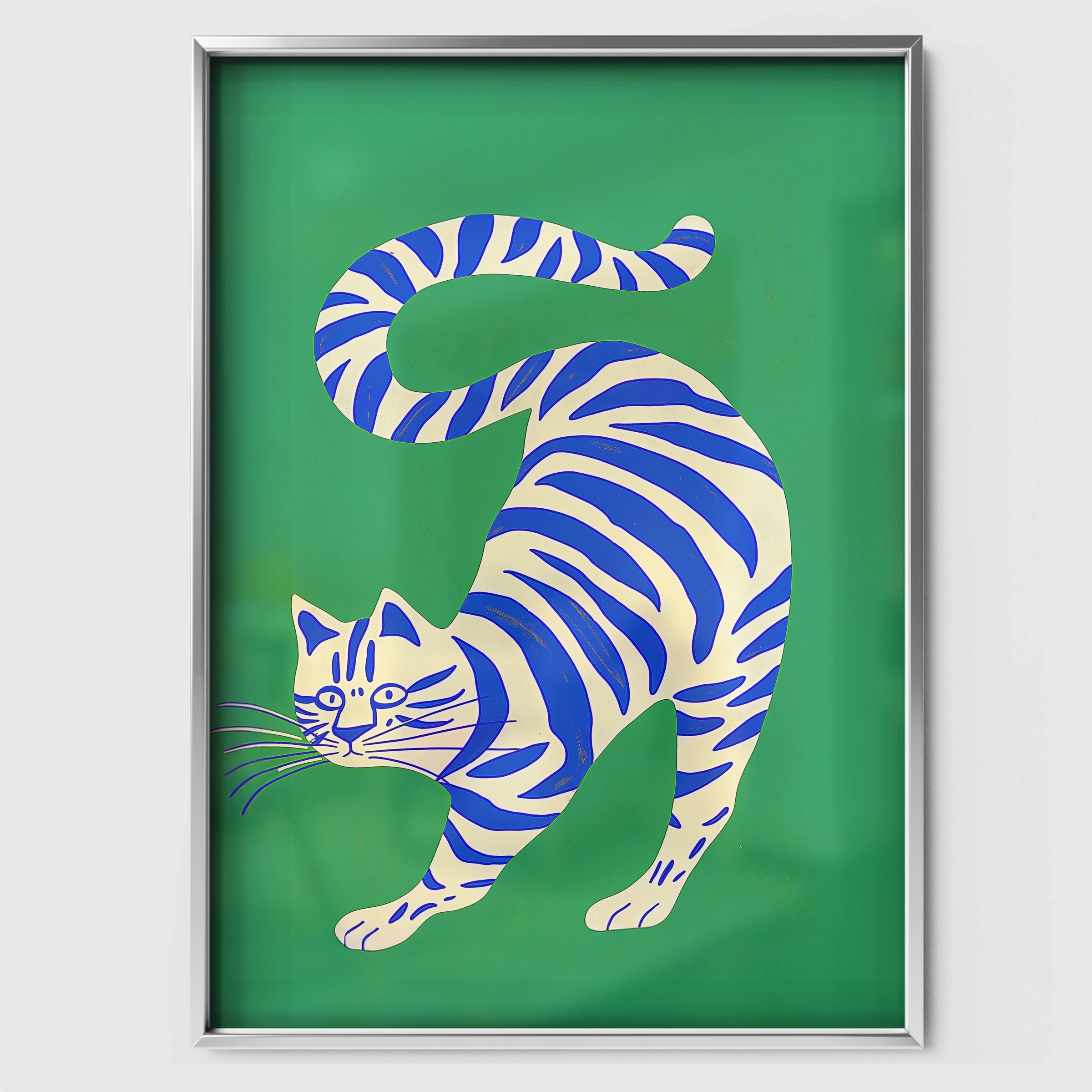Blue Tiger Nursery Print - white framed nursery wall art print