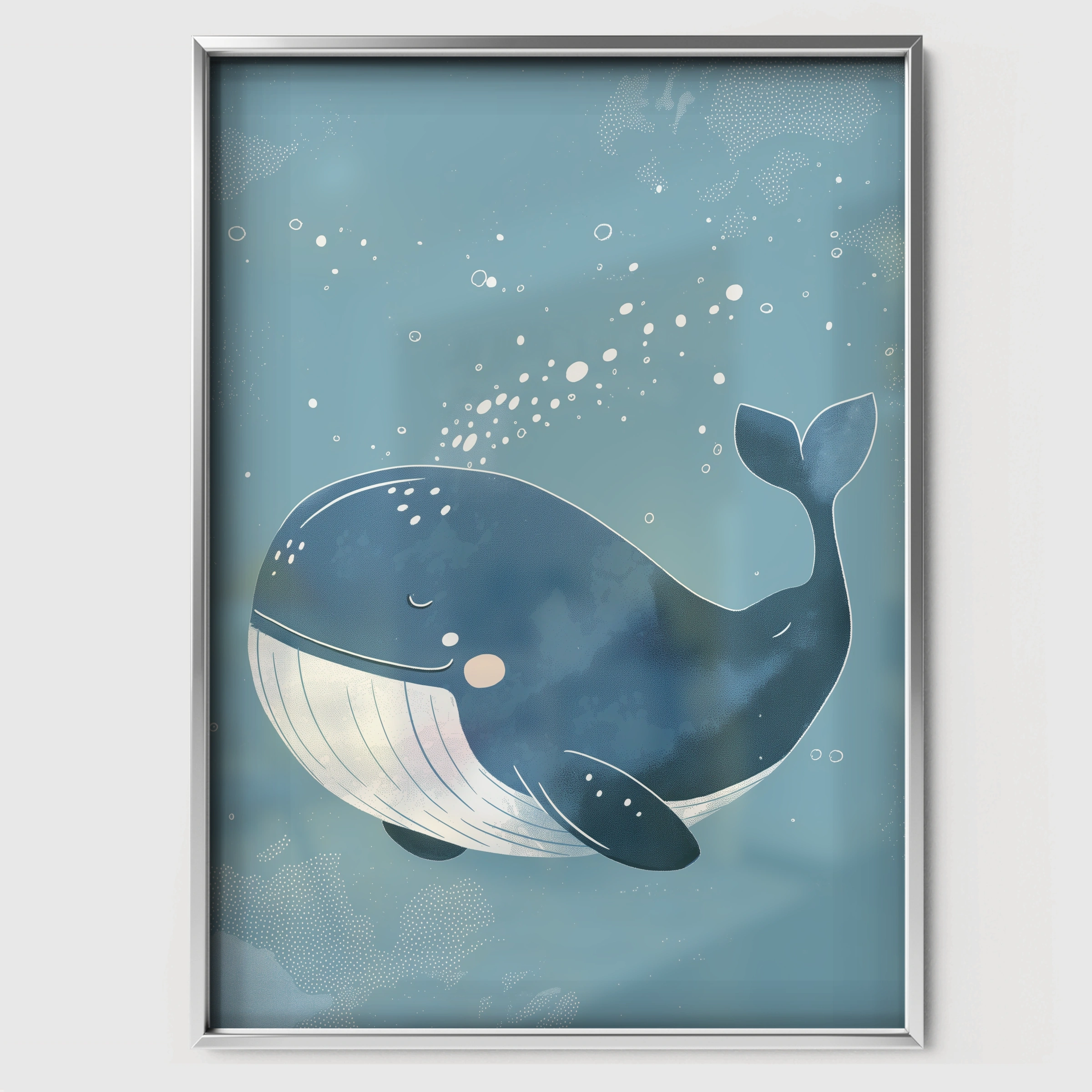 Blue Whale Nursery Print - white framed nursery wall art print