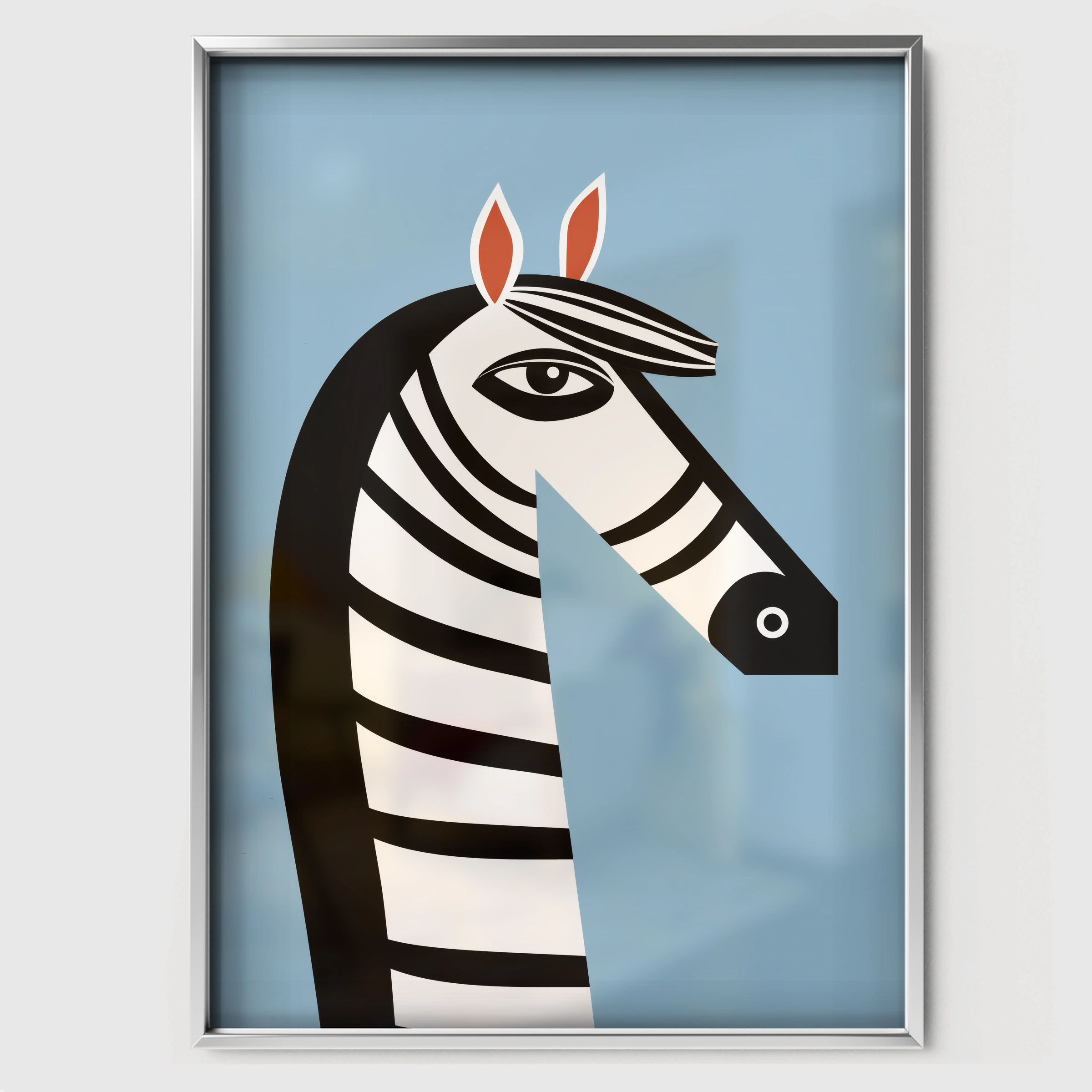 Blue Zebra Nursery Print - white framed nursery wall art print