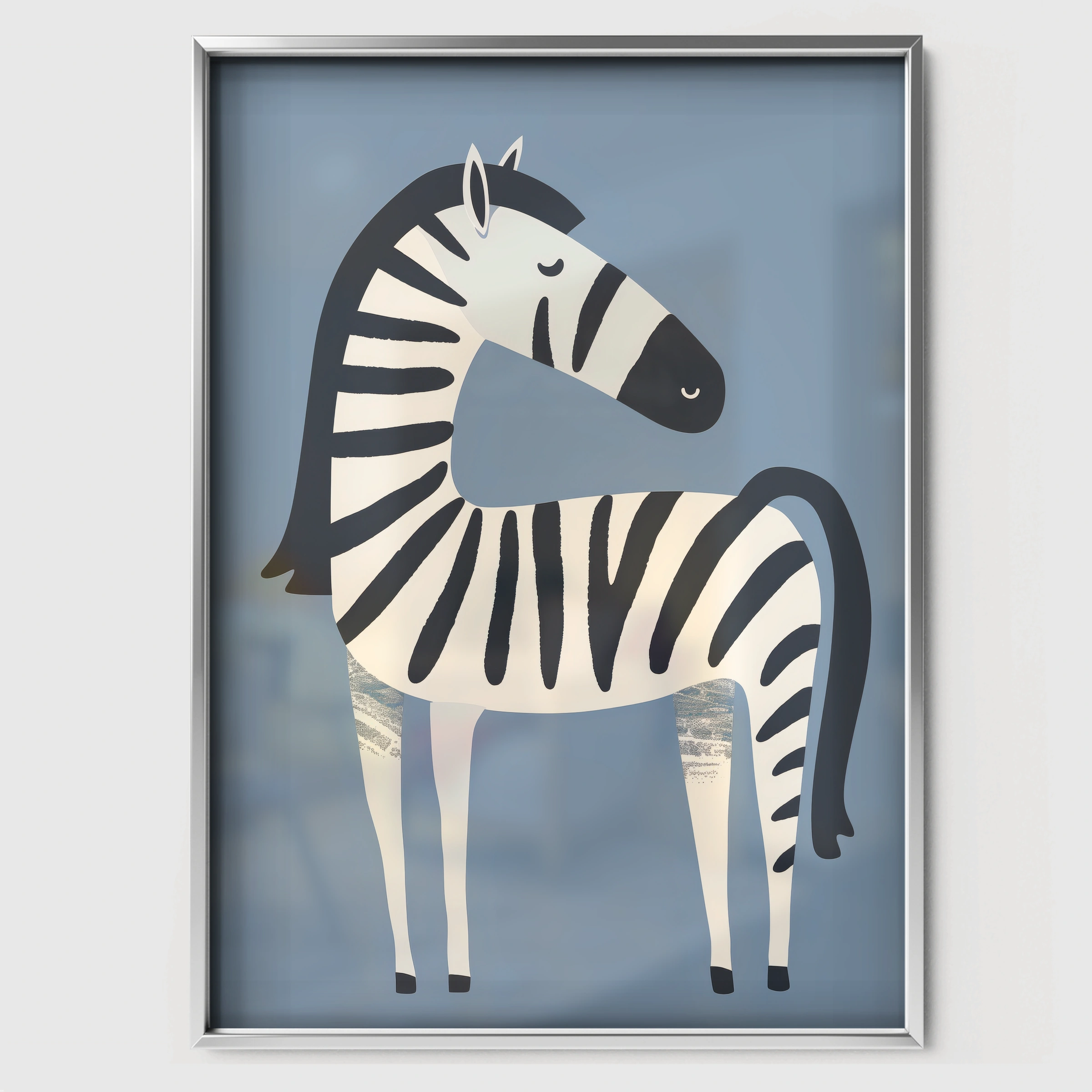 Blue Zebra Two Nursery Print - white framed nursery wall art print