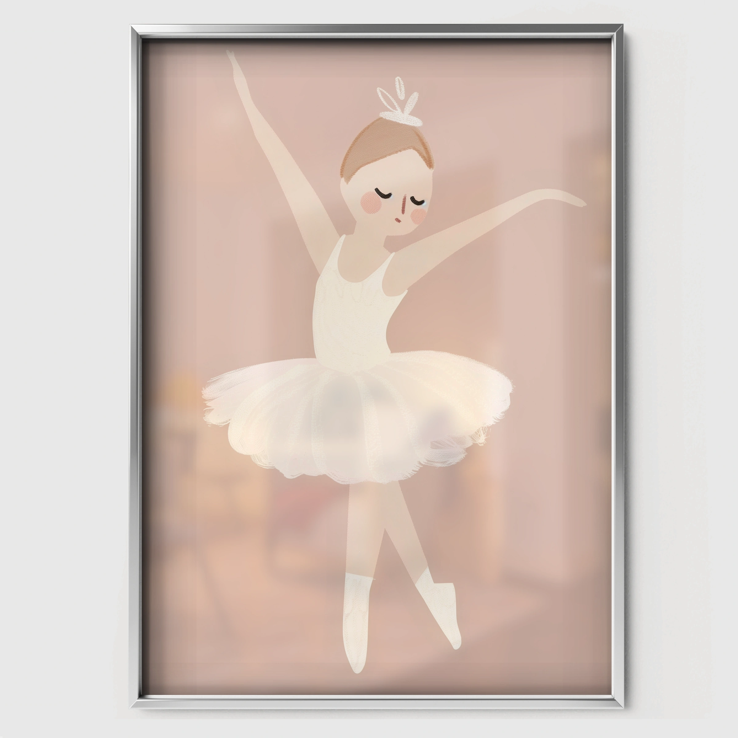 Blush Ballerina Nursery Print - white framed nursery wall art print