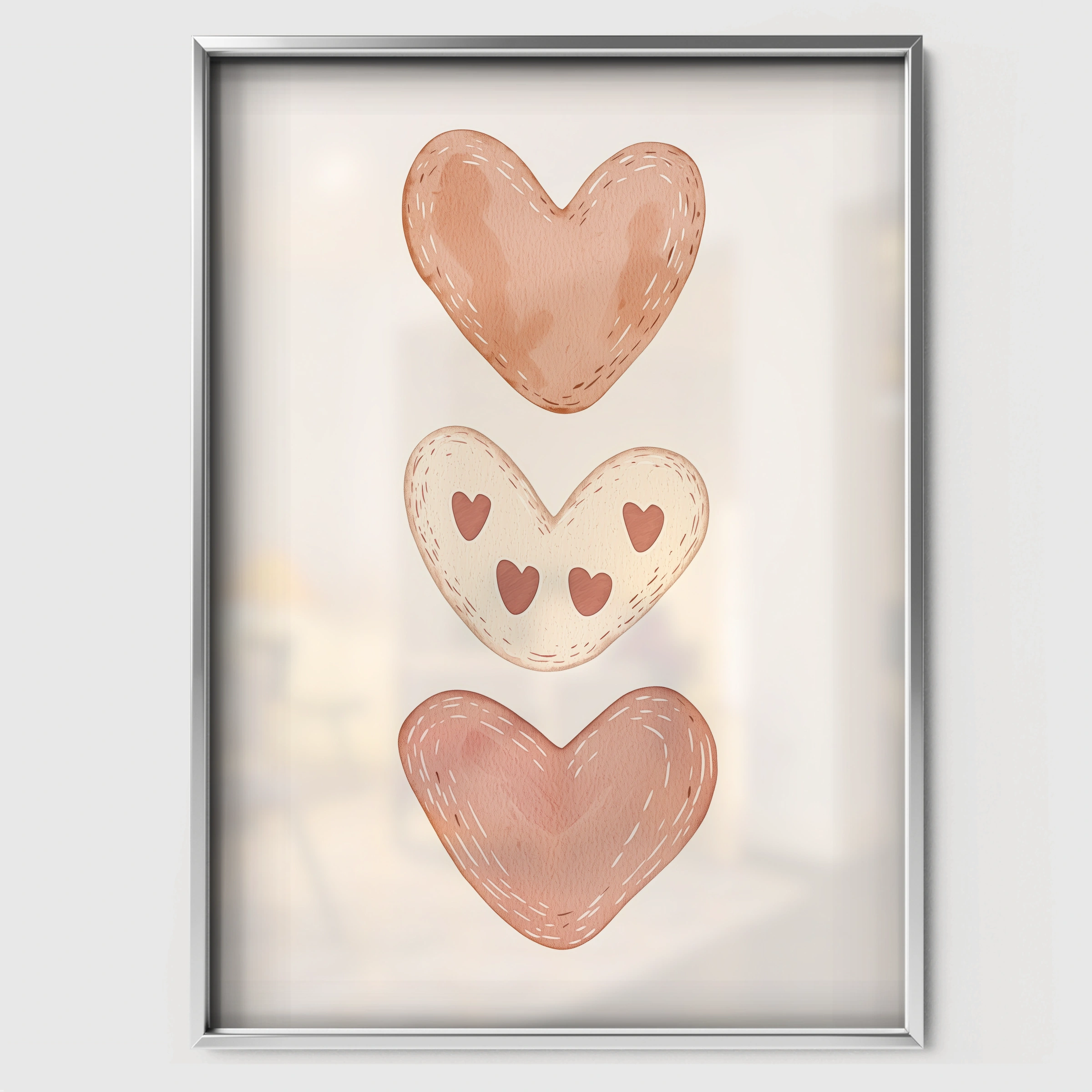 Blush Hearts Nursery Print - white framed nursery wall art print