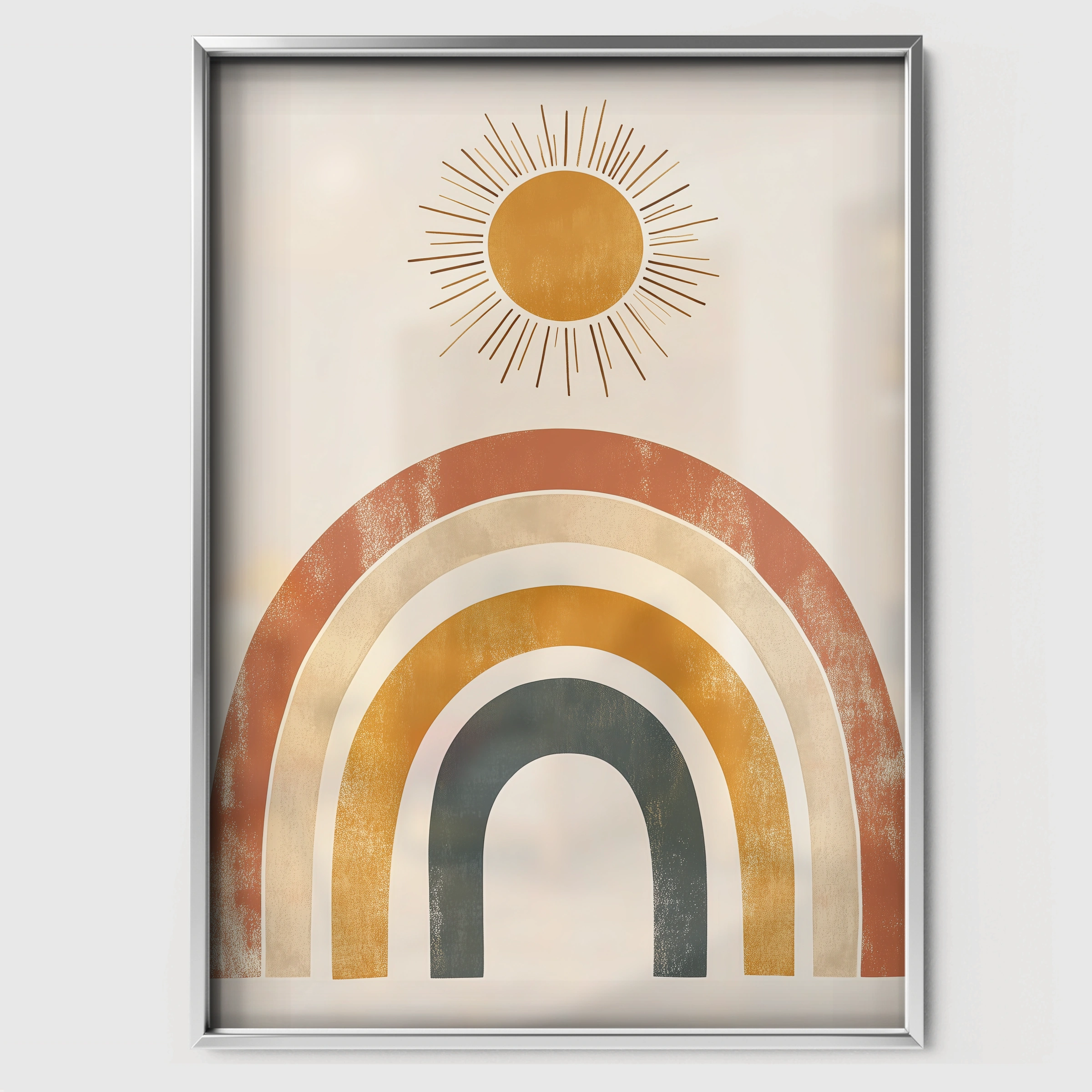 Boho Rainbow Sunrise Nursery Print - white framed nursery wall art print