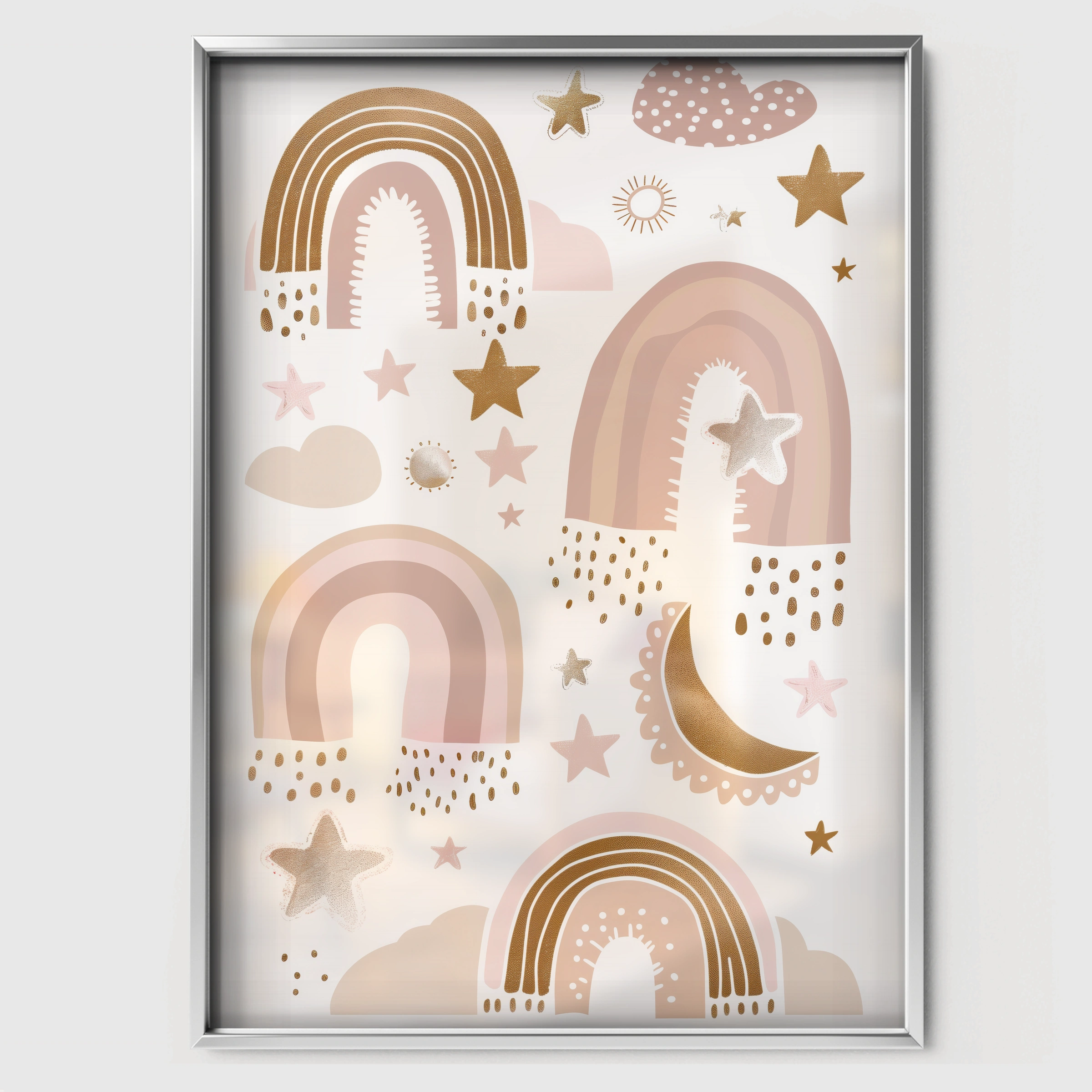 Boho Rainbows Nursery Print - white framed nursery wall art print