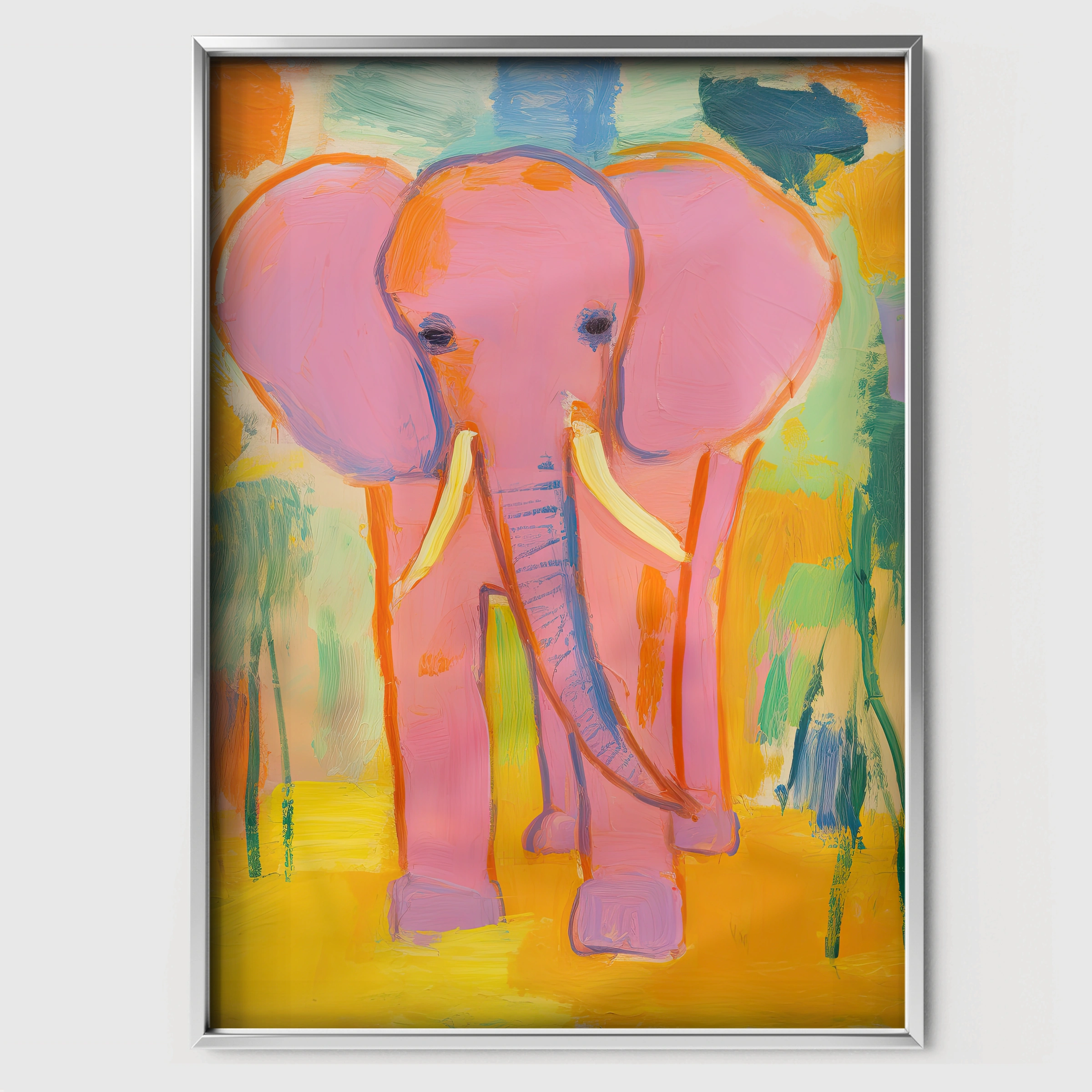 Bold Pink Elephant Nursery Print - white framed nursery wall art print