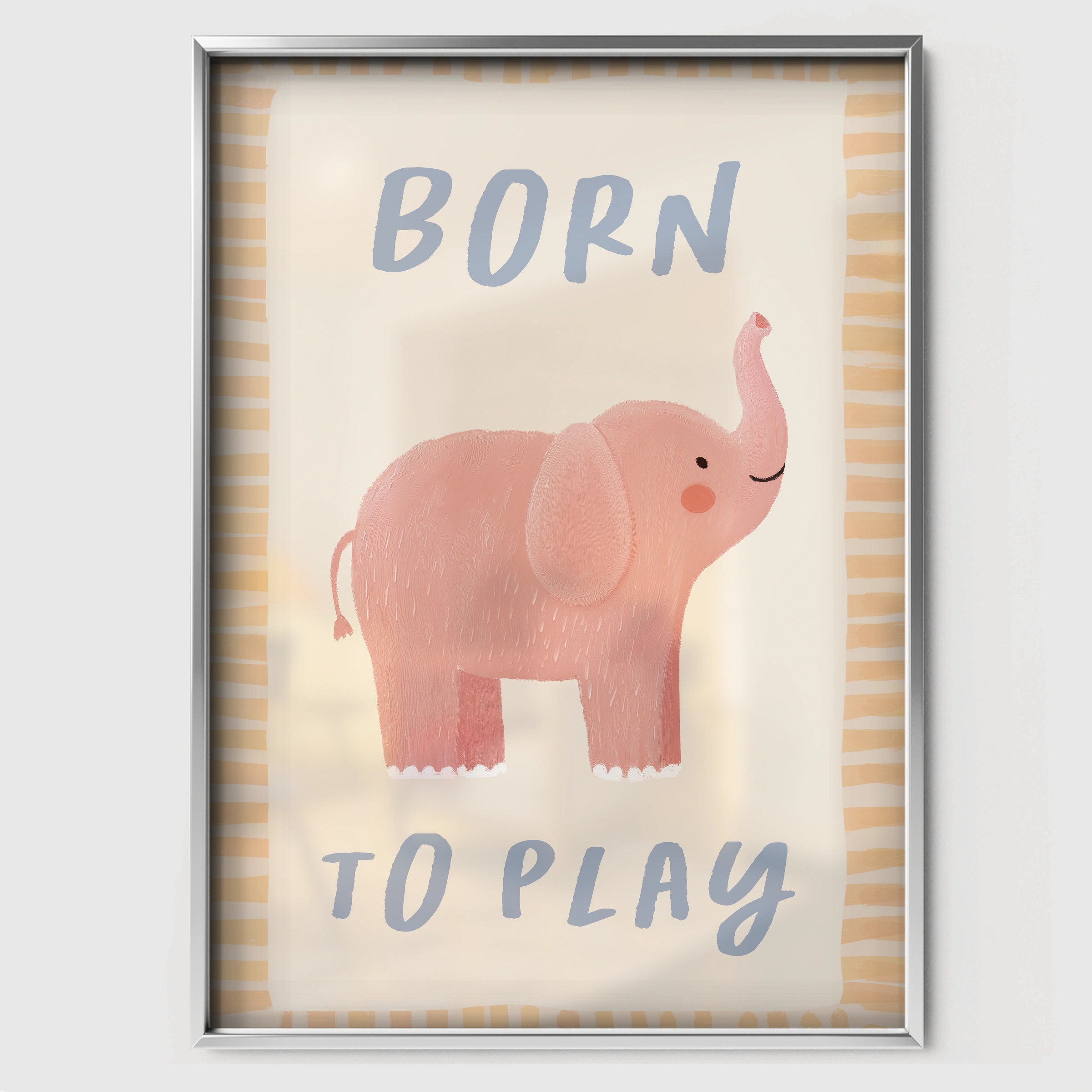 Born To Play Elephant Nursery Print - white framed nursery wall art print