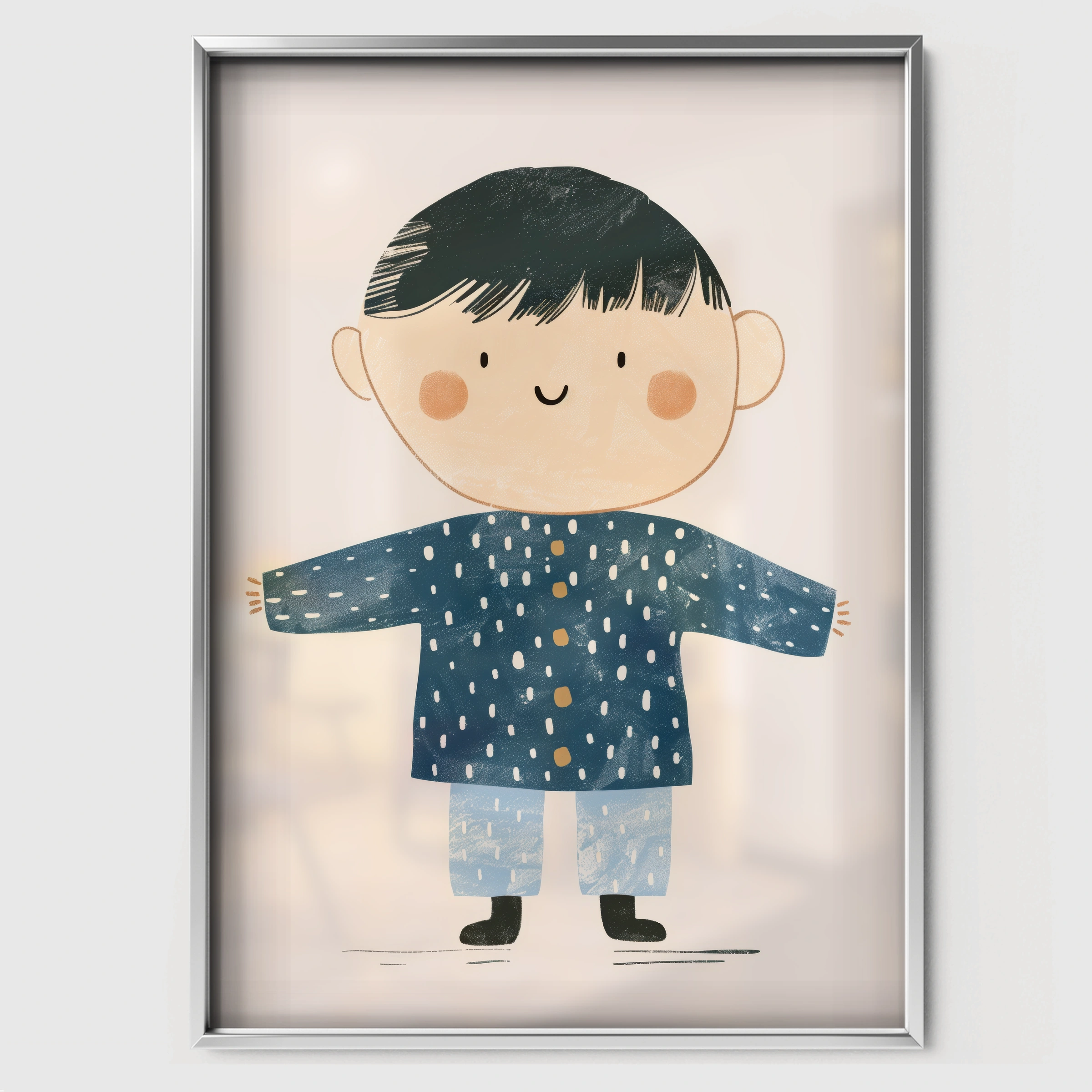 Boy in Pyjamas Nursery Print - white framed nursery wall art print