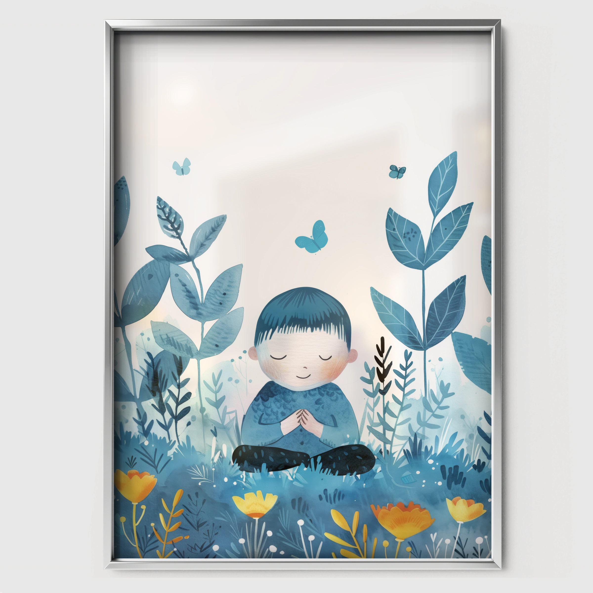 Boy in the Garden Nursery Print - white framed nursery wall art print