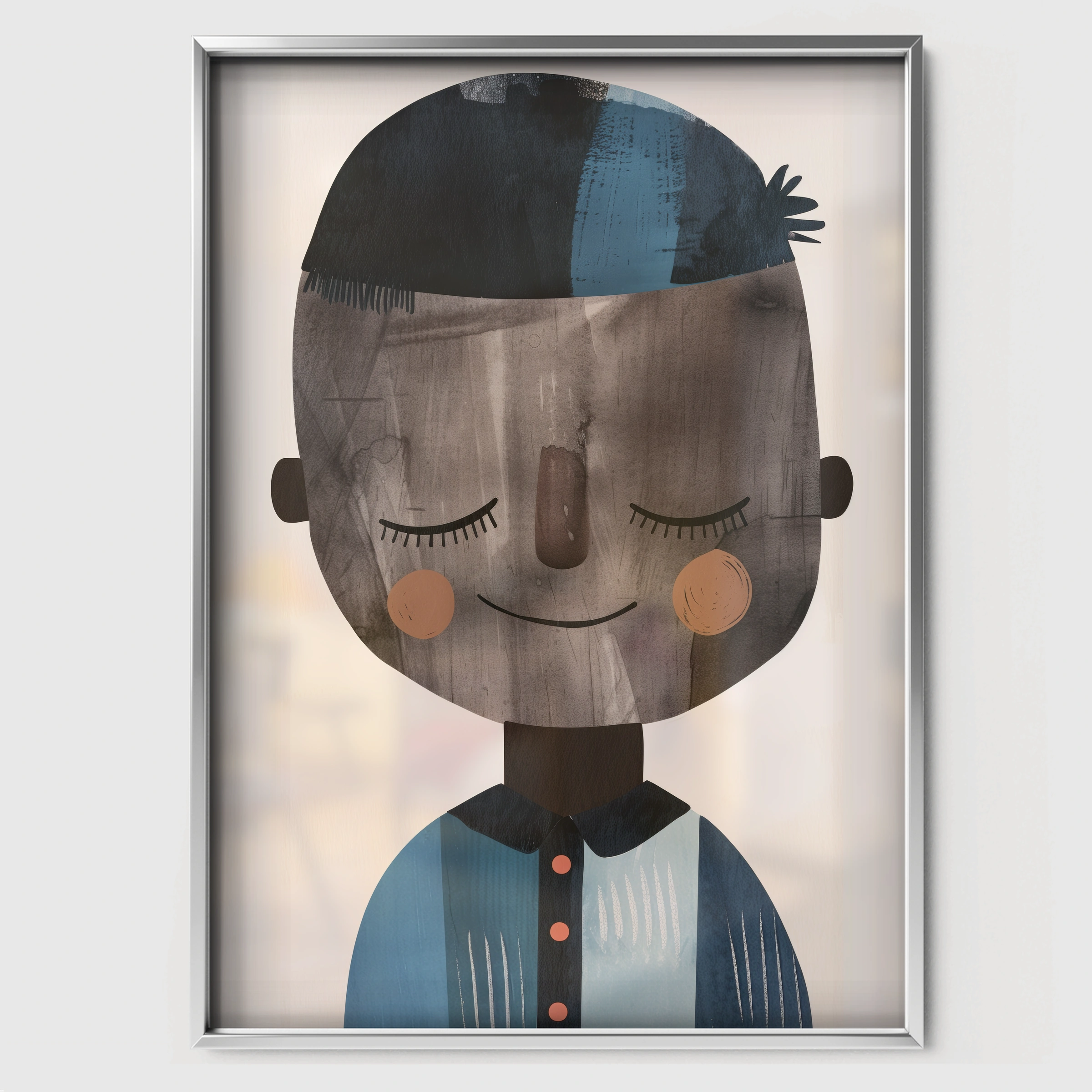 Boy Portrait Blue Nursery Print - white framed nursery wall art print