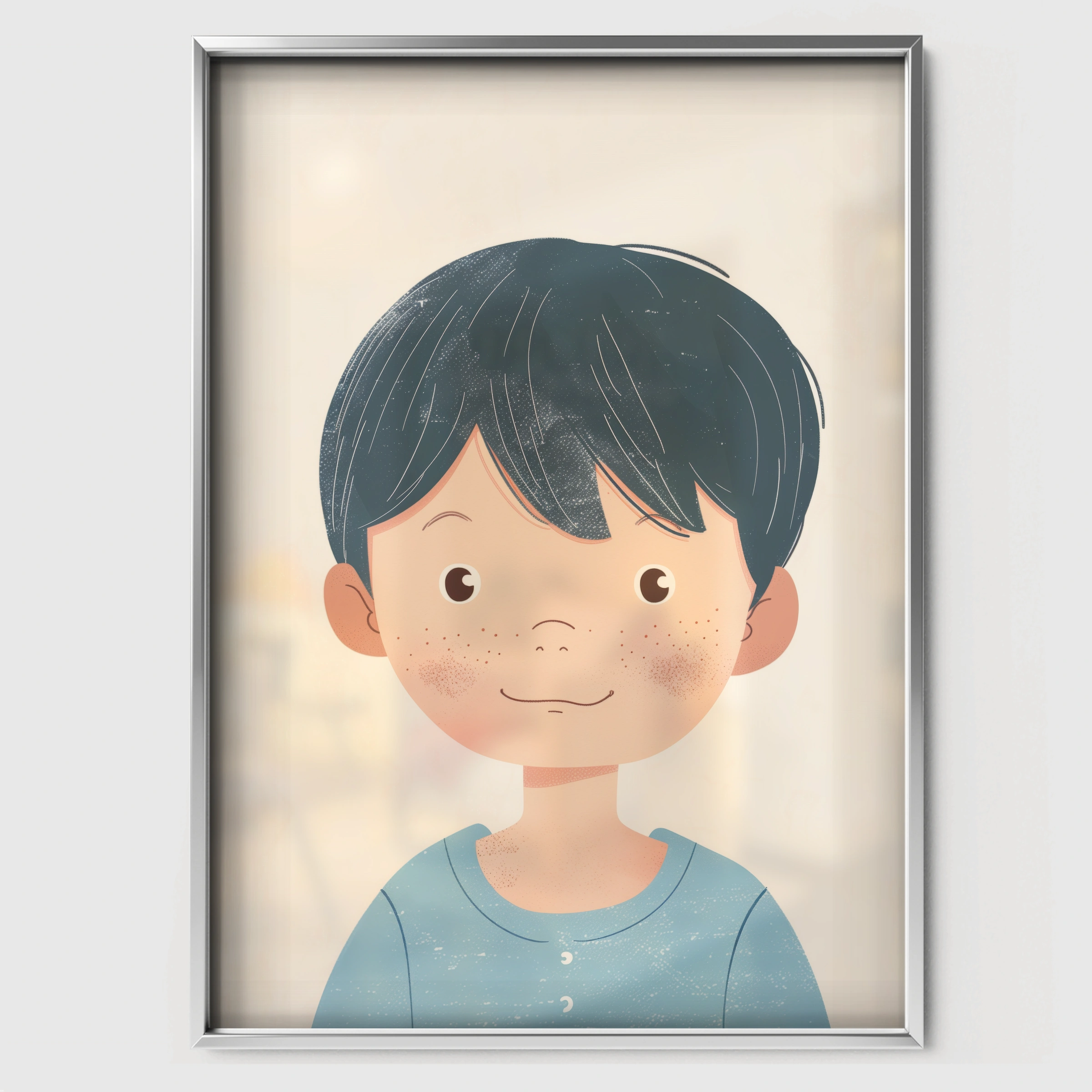 Boy with Dark Hair Nursery Print - white framed nursery wall art print