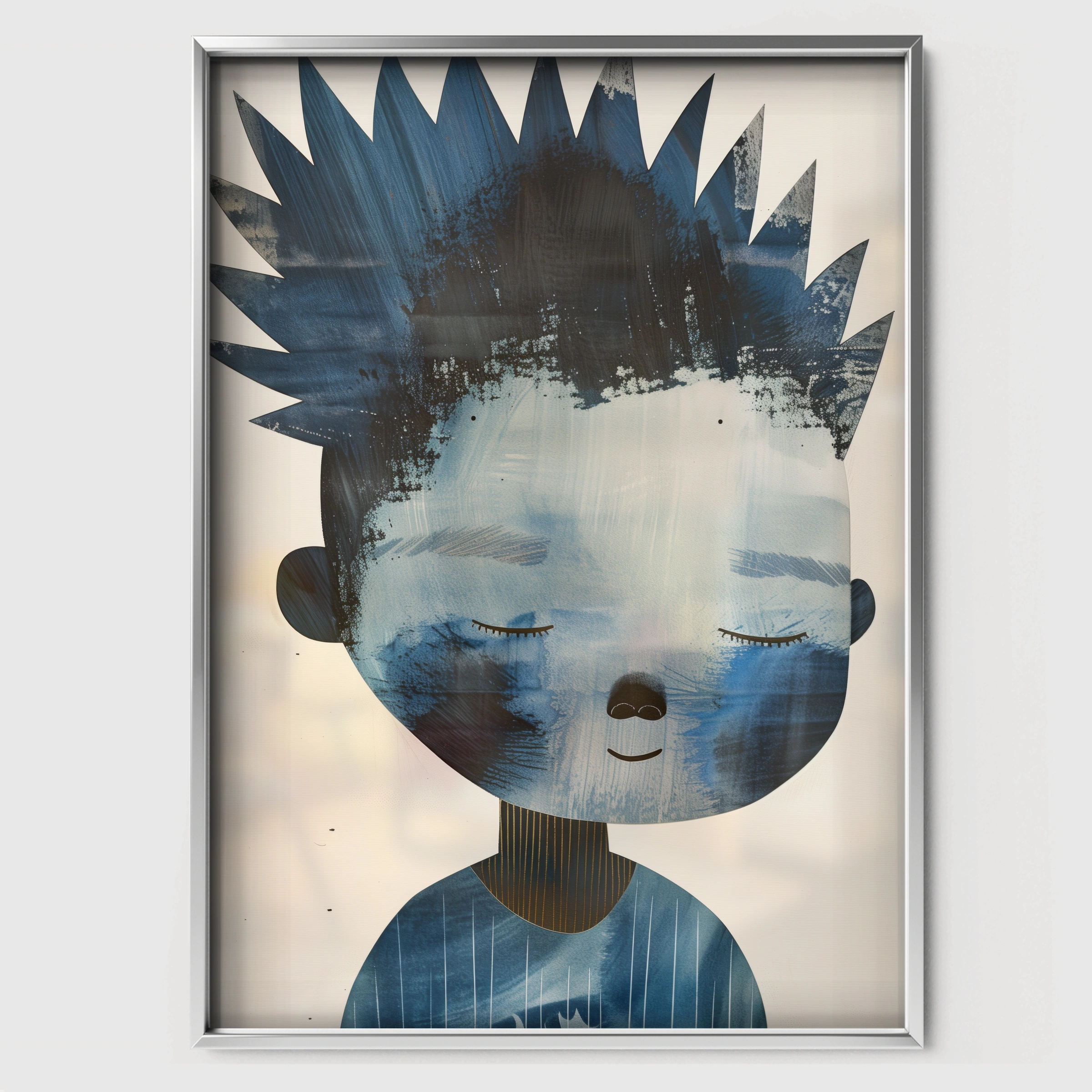 Boy with Spiky Hair Nursery Print - white framed nursery wall art print