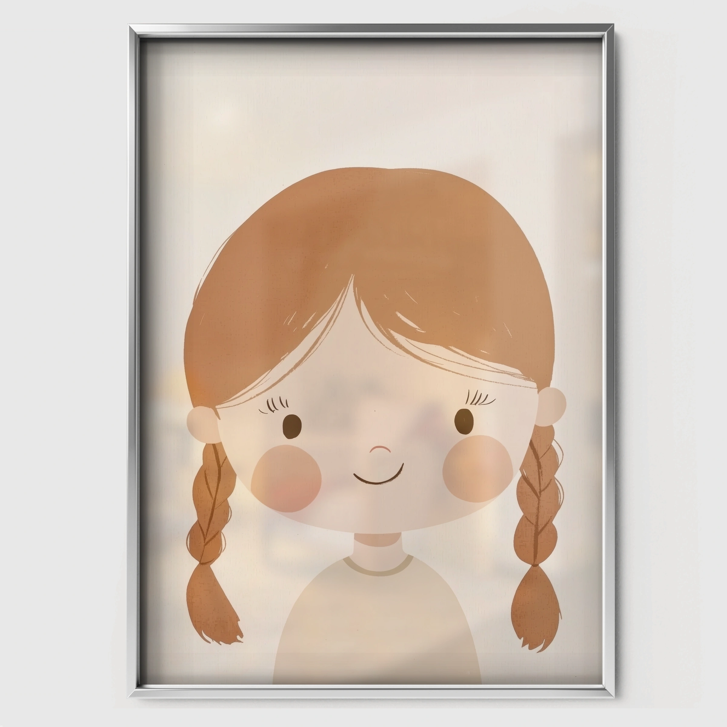Braided Girl Nursery Print - white framed nursery wall art print