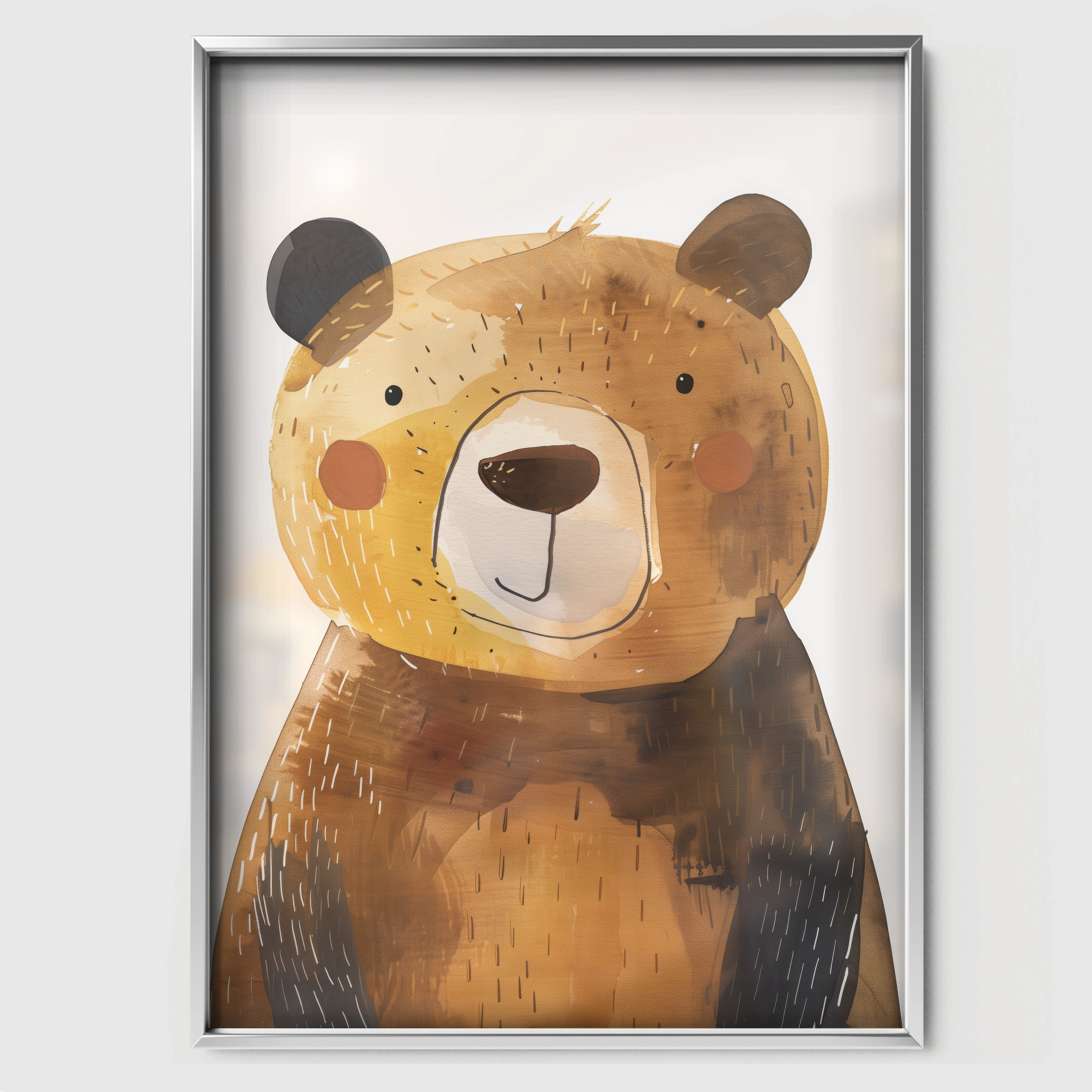 Brown Bear Nursery Print - white framed nursery wall art print