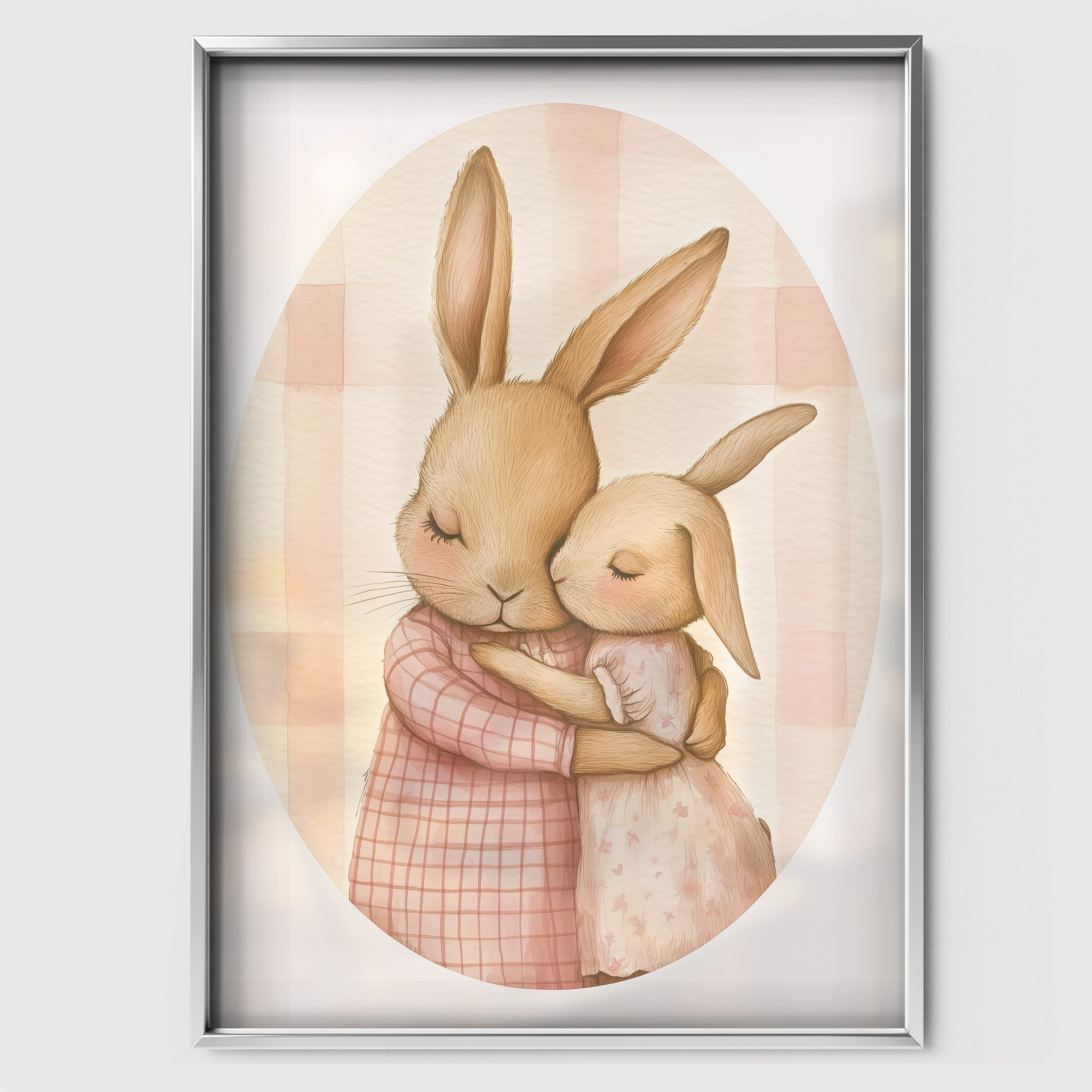 Bunnies Hugging Nursery Print - white framed nursery wall art print