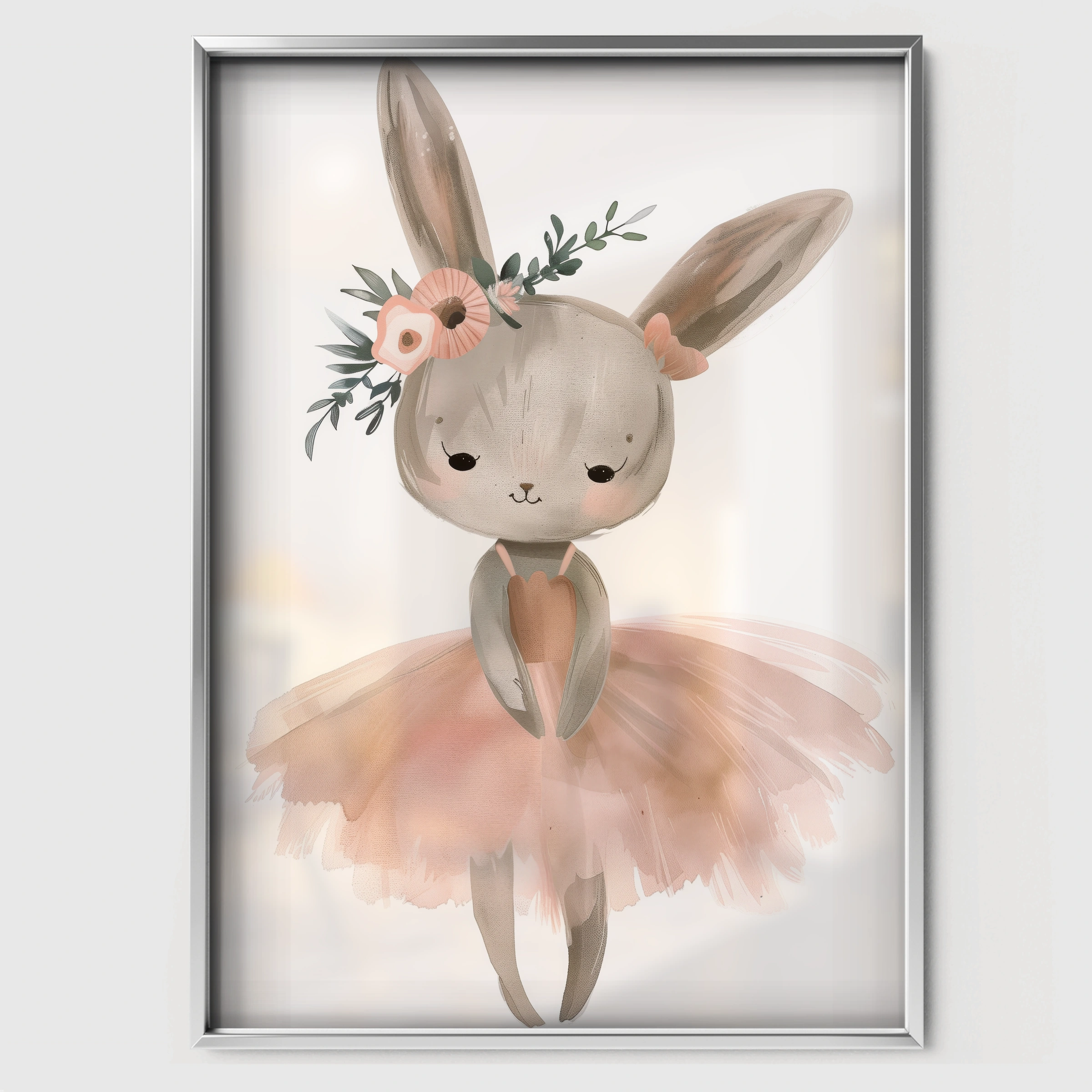 Bunny Ballerina Nursery Print - white framed nursery wall art print