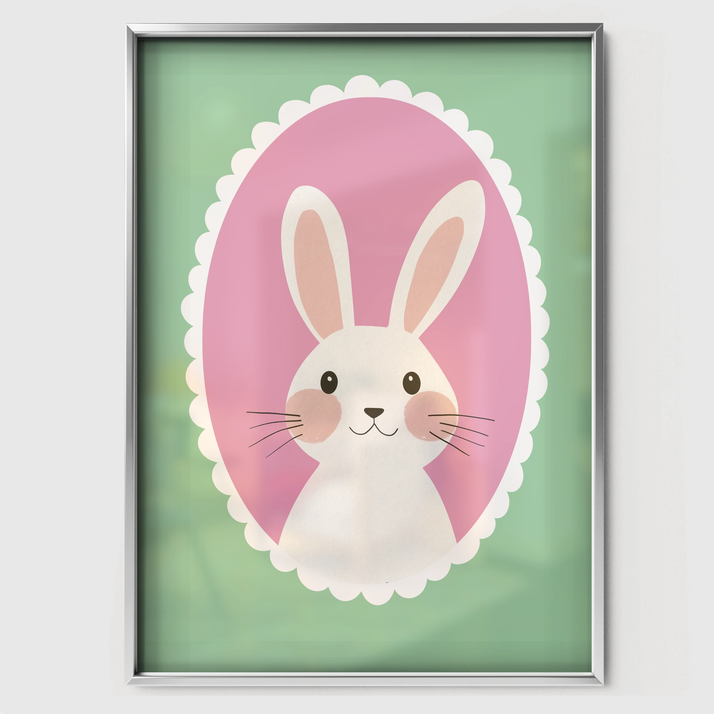 Bunny Cameo Nursery Print - white framed nursery wall art print