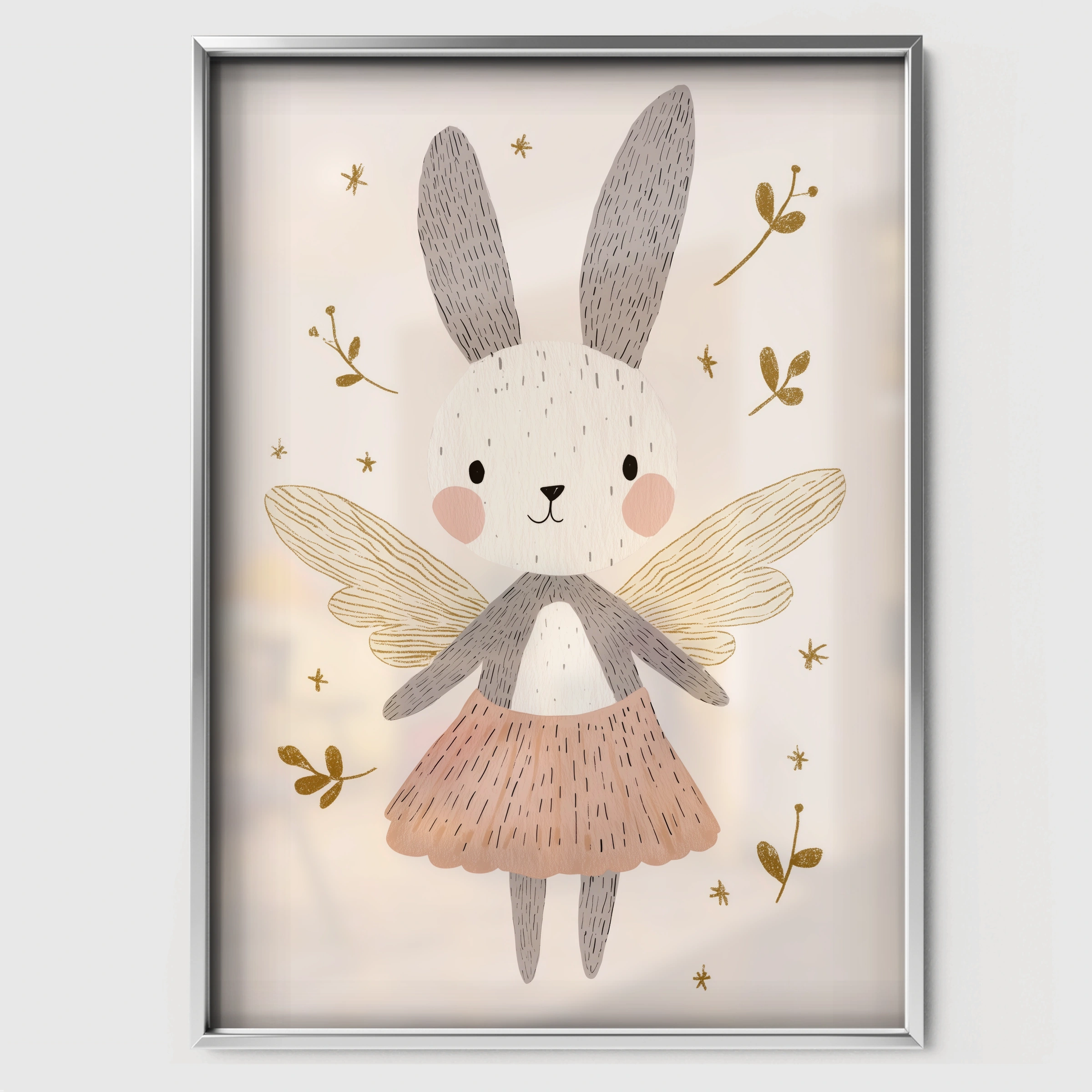 Bunny Fairy Nursery Print - white framed nursery wall art print
