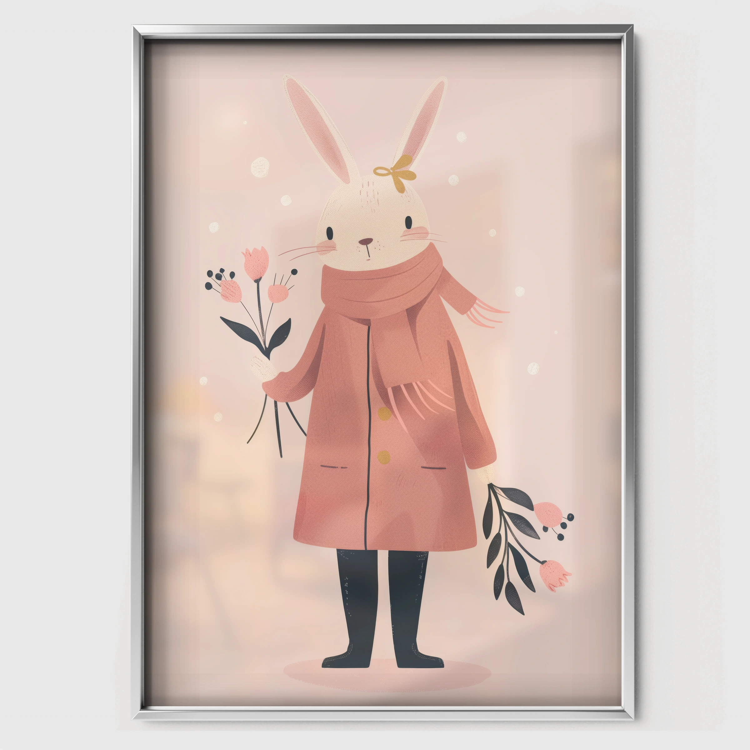 Bunny in a Coat Nursery Print - white framed nursery wall art print
