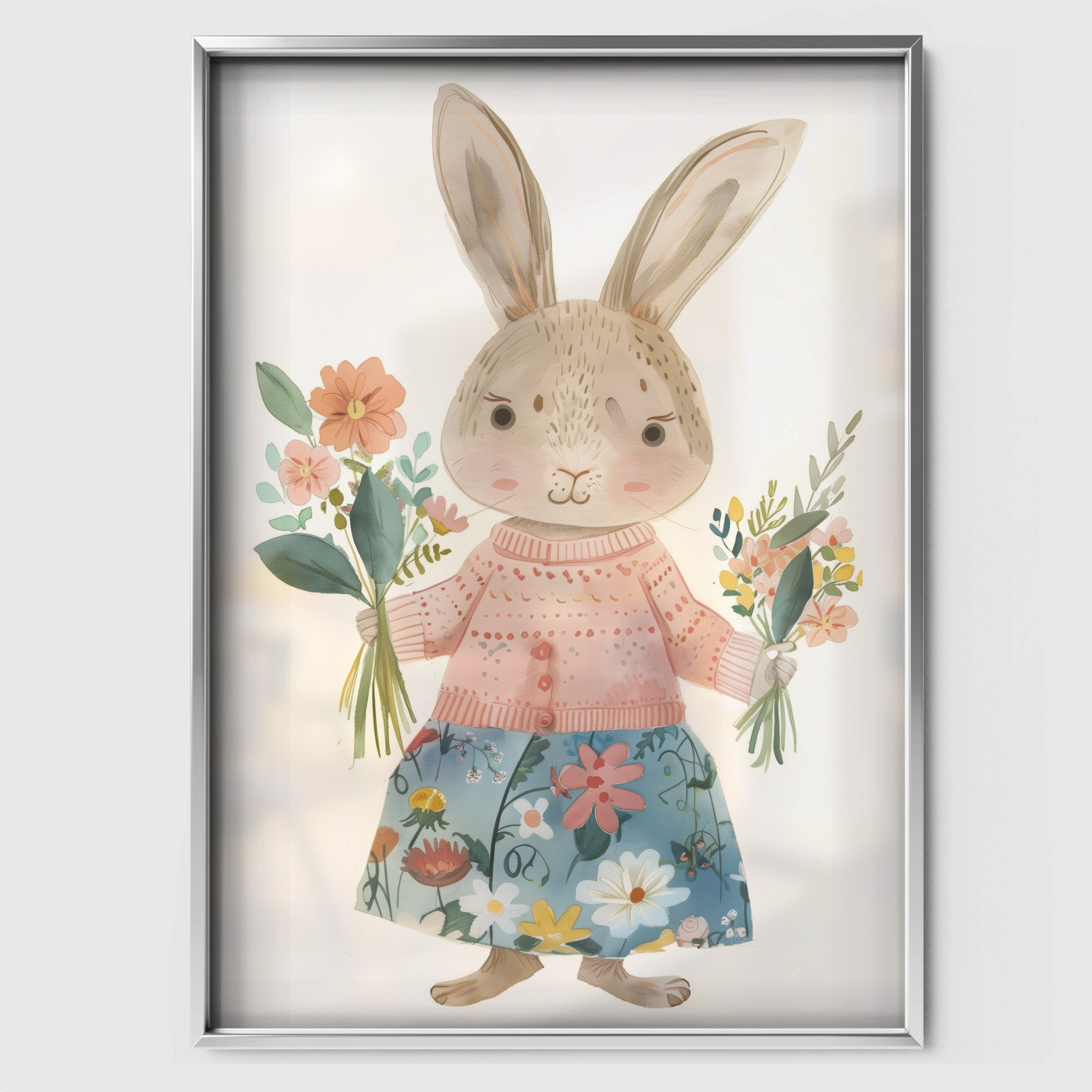 Bunny in a Dress Two Nursery Print - white framed nursery wall art print