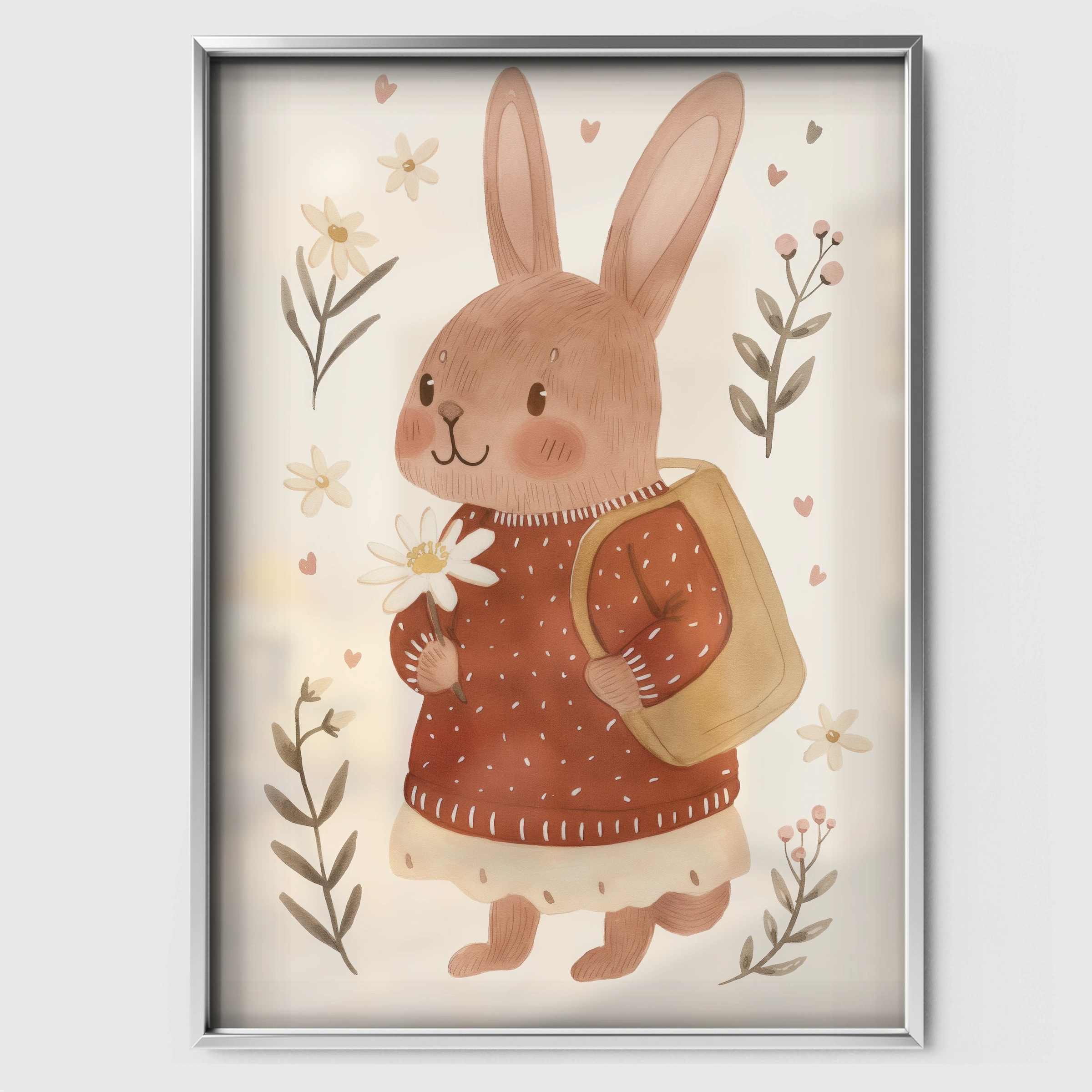 Bunny in a Pinafore Nursery Print - white framed nursery wall art print