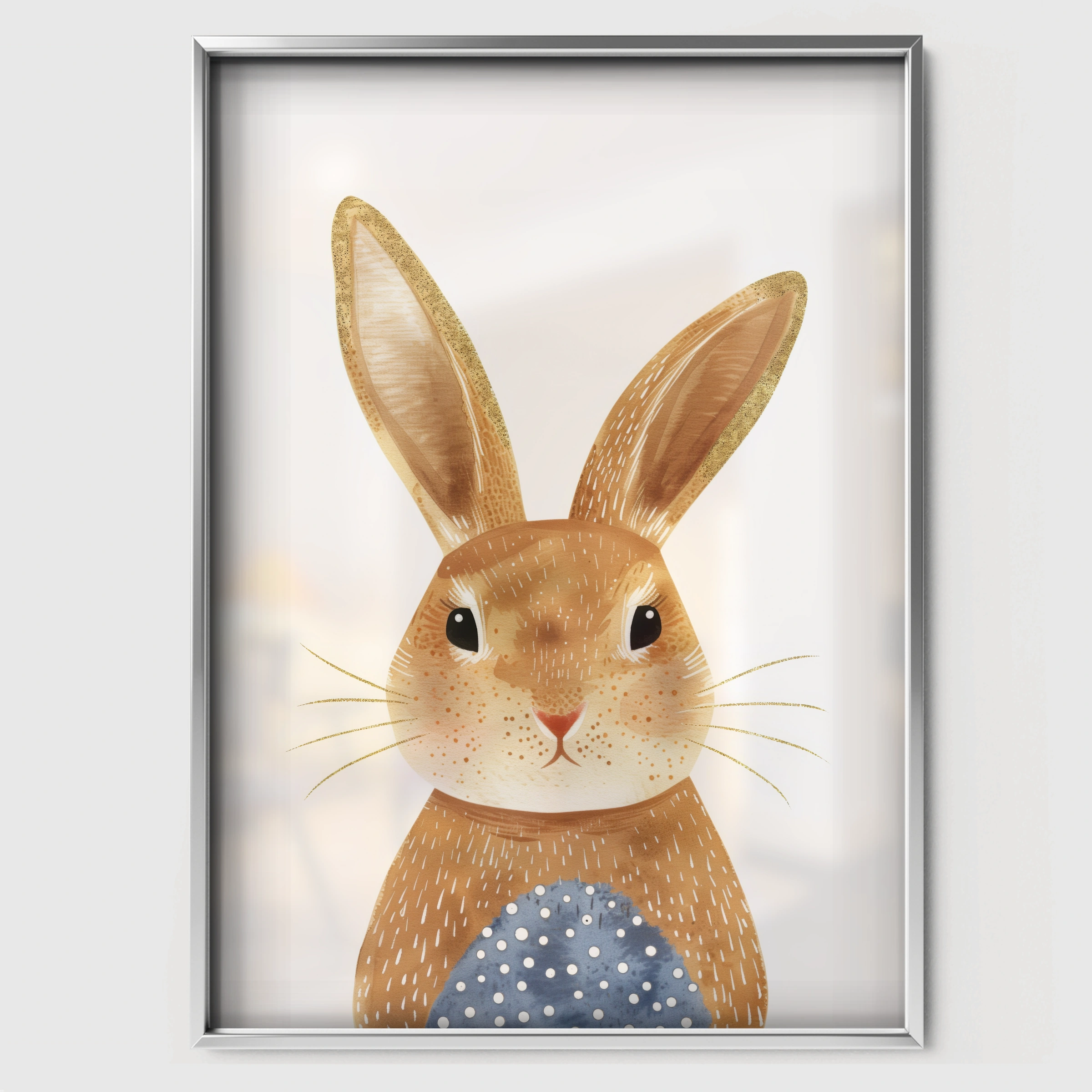 Bunny in Blue Nursery Print - white framed nursery wall art print