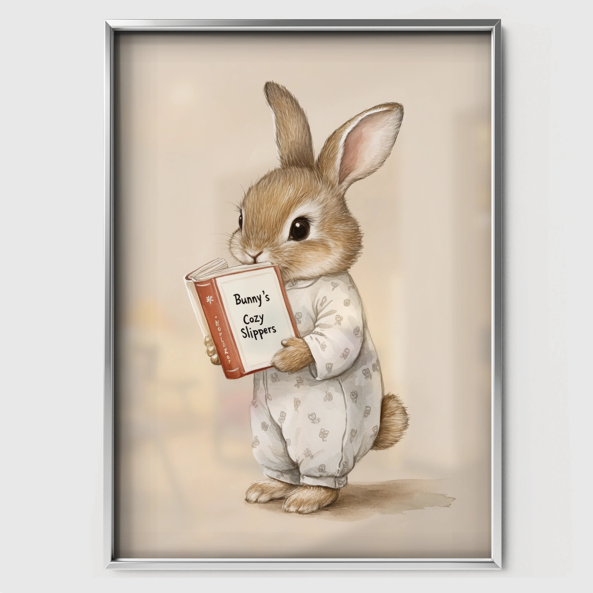 Bunny Reading Nursery Print - white framed nursery wall art print