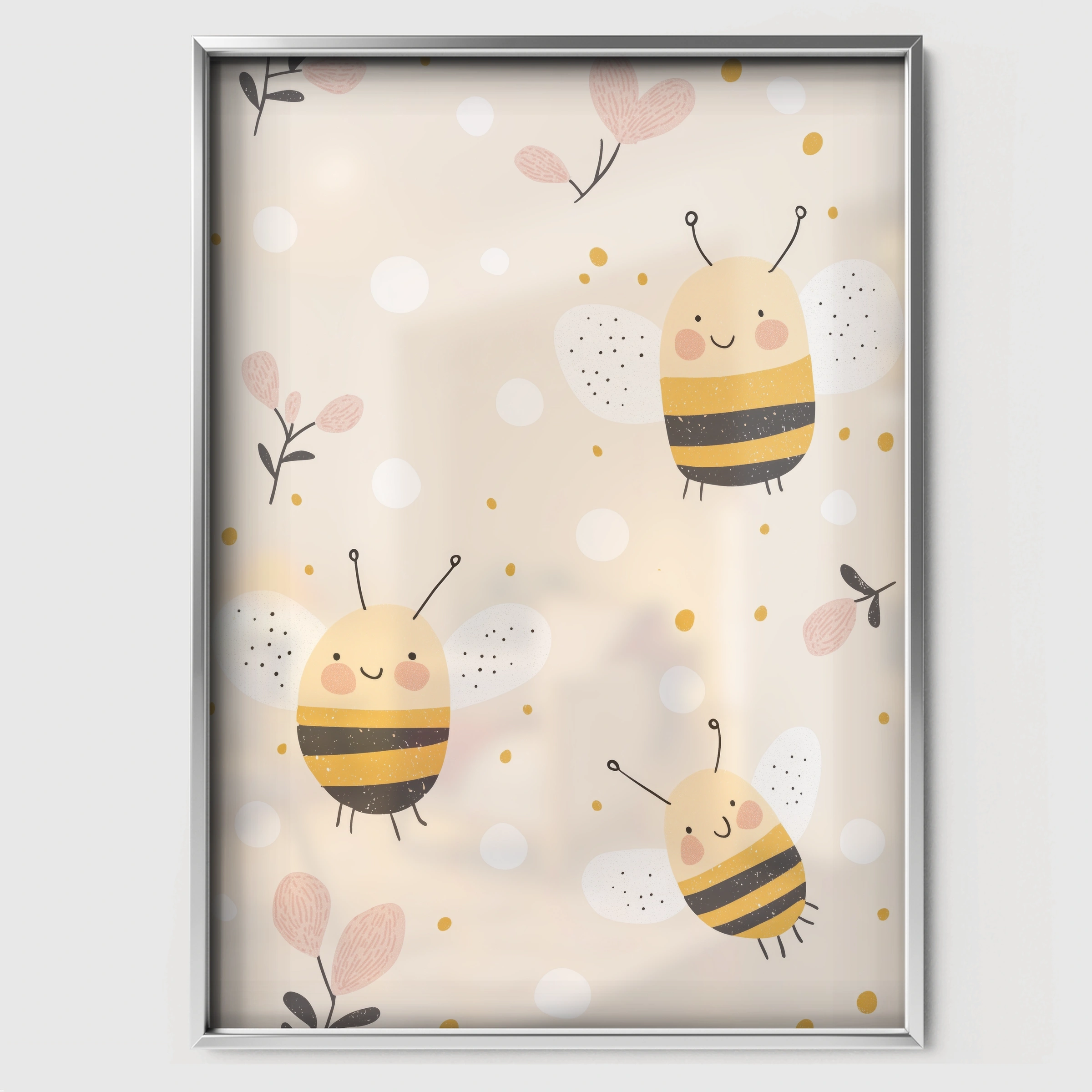 Busy Bees Nursery Print - white framed nursery wall art print