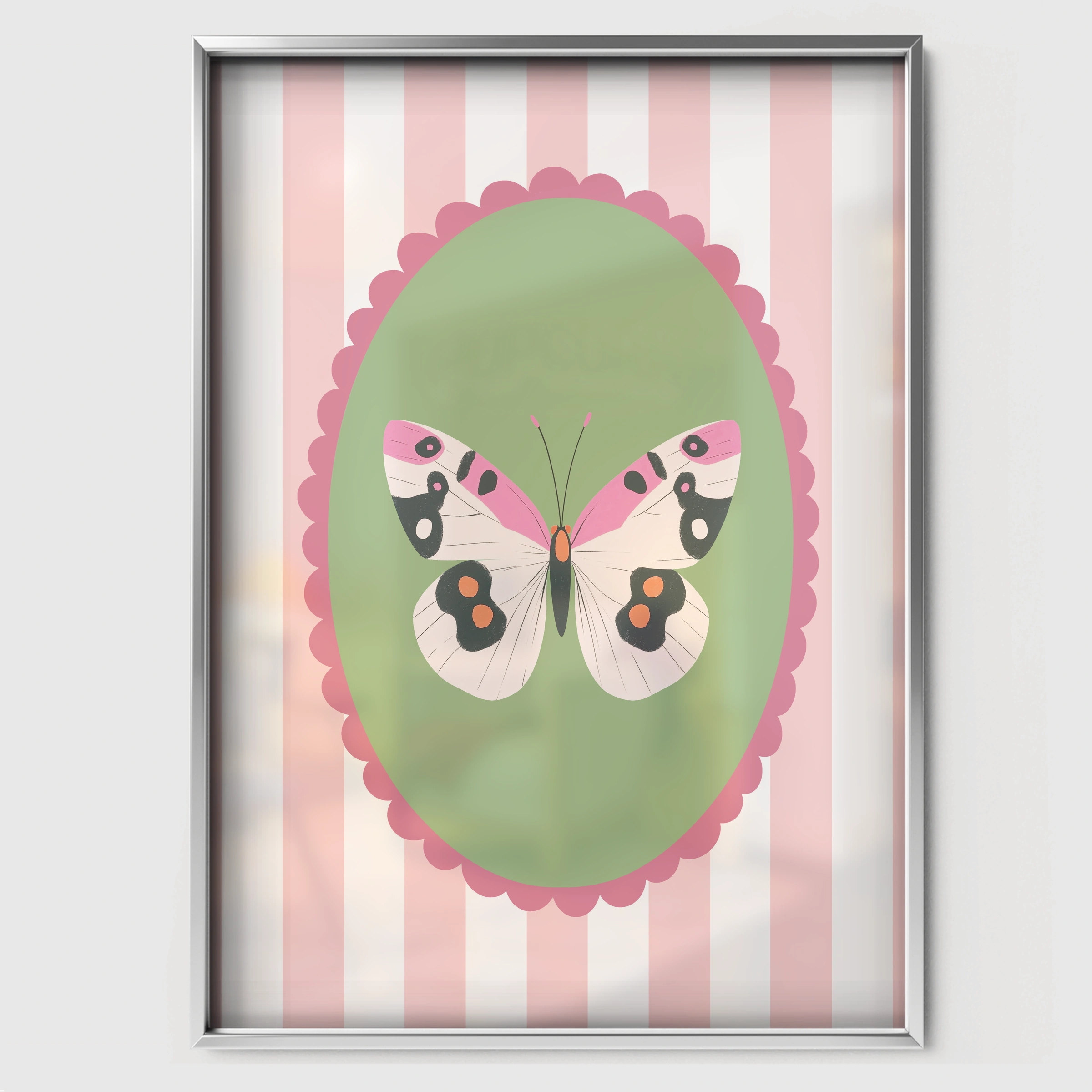 Butterfly Cameo Nursery Print - white framed nursery wall art print