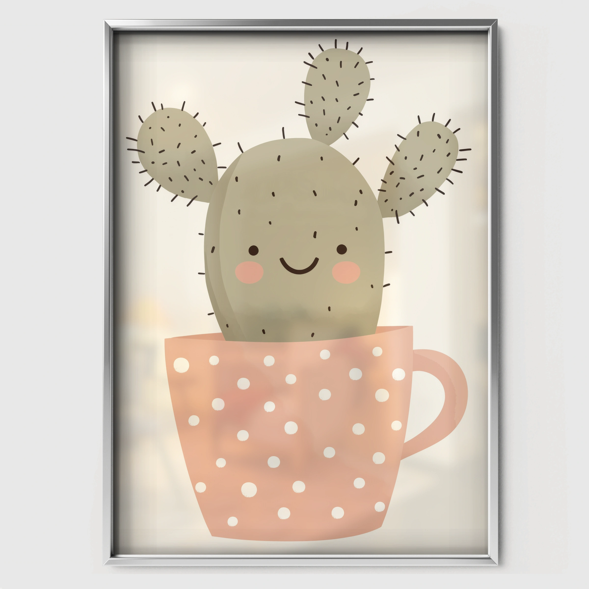 Cactus in a Cup Nursery Print - white framed nursery wall art print