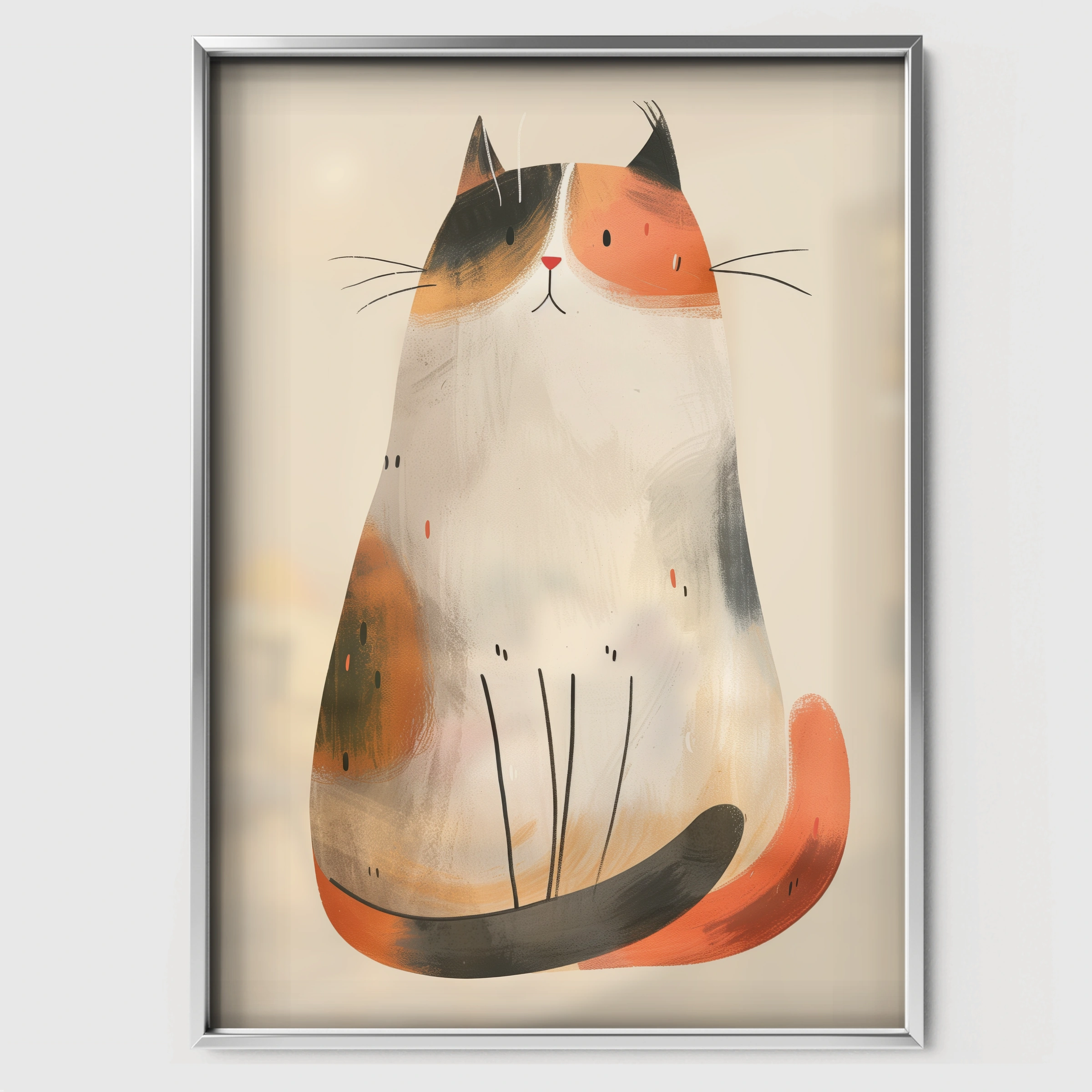 Calico Cat Nursery Print - white framed nursery wall art print