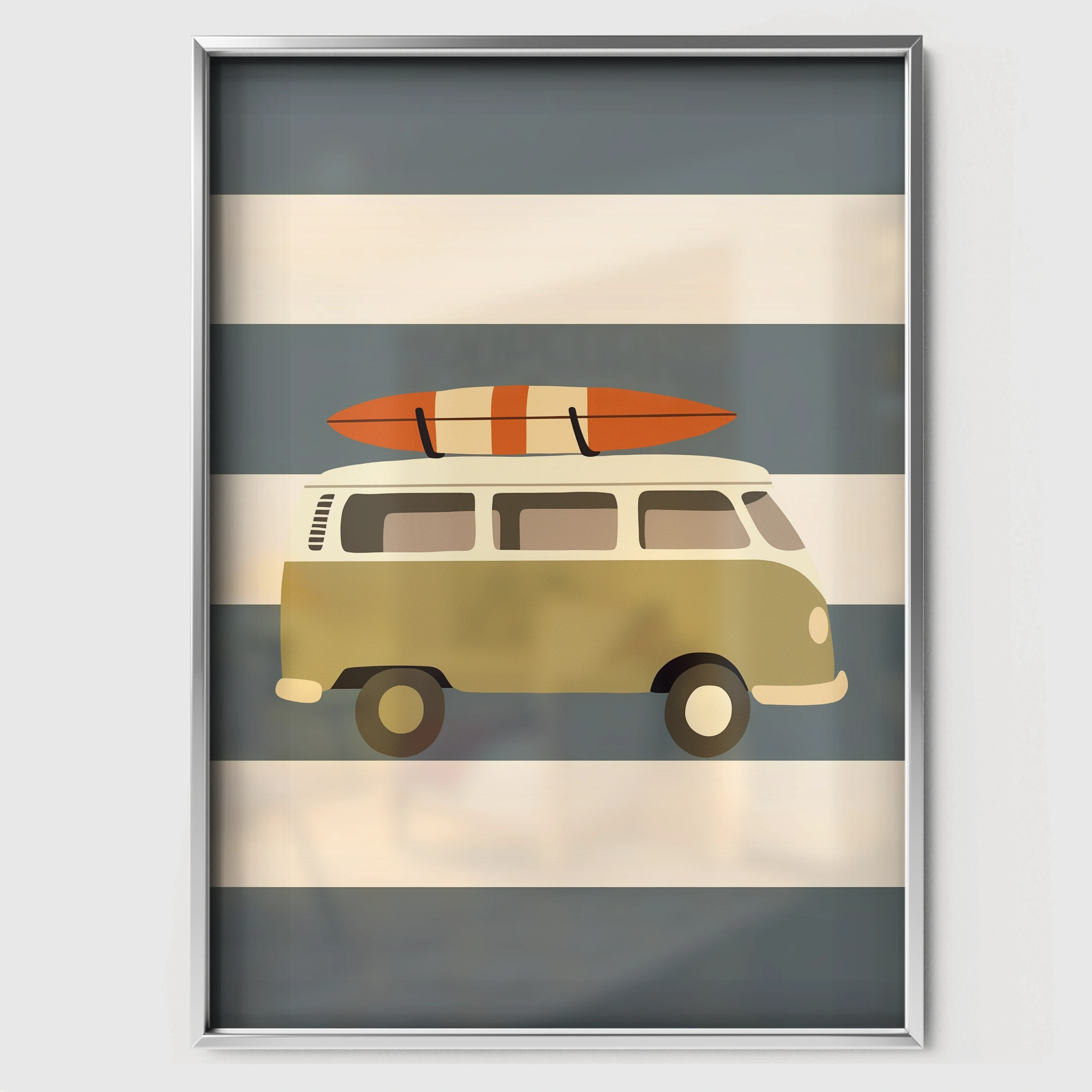Camper Van Nursery Print - white framed nursery wall art print
