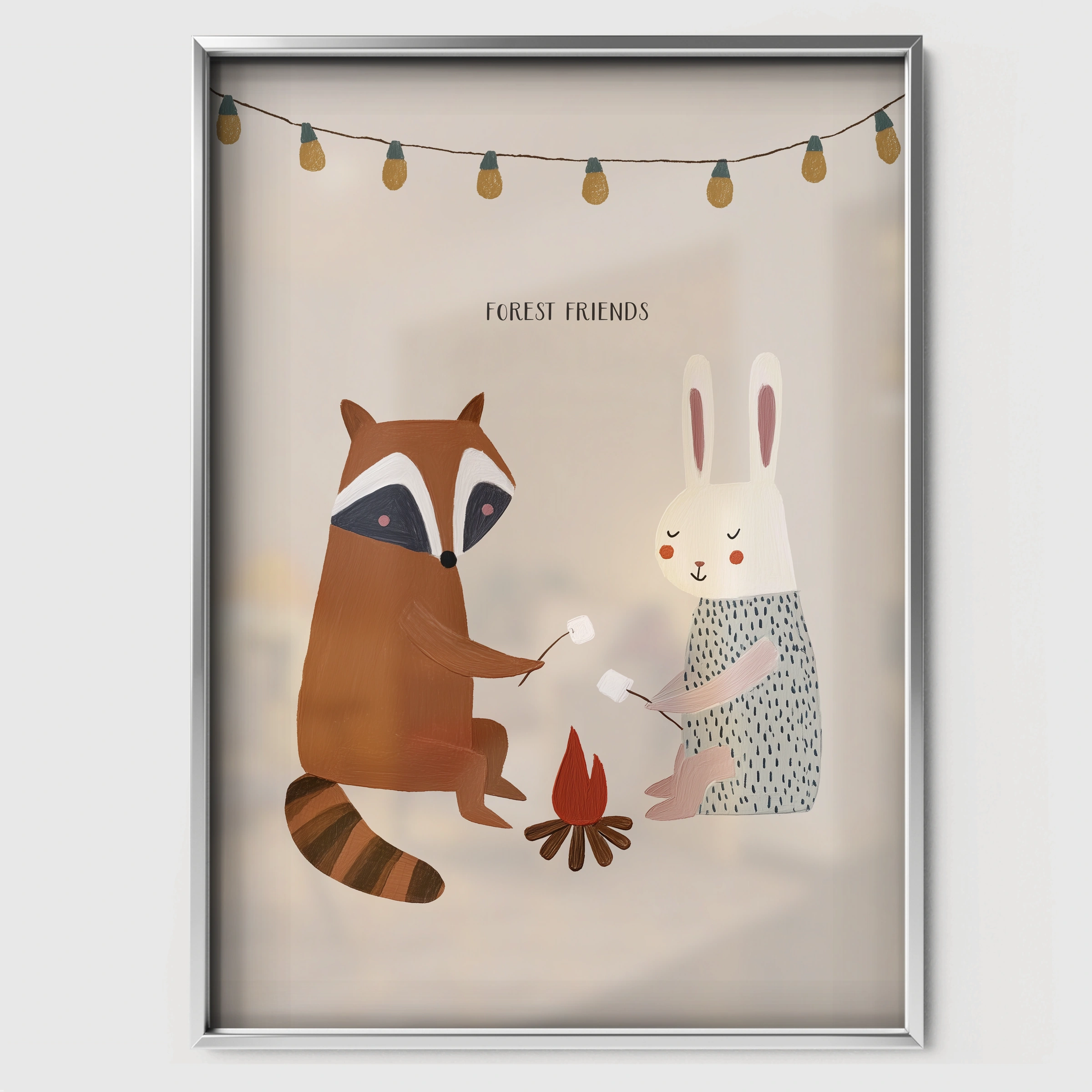 Camping Friends Nursery Print - white framed nursery wall art print