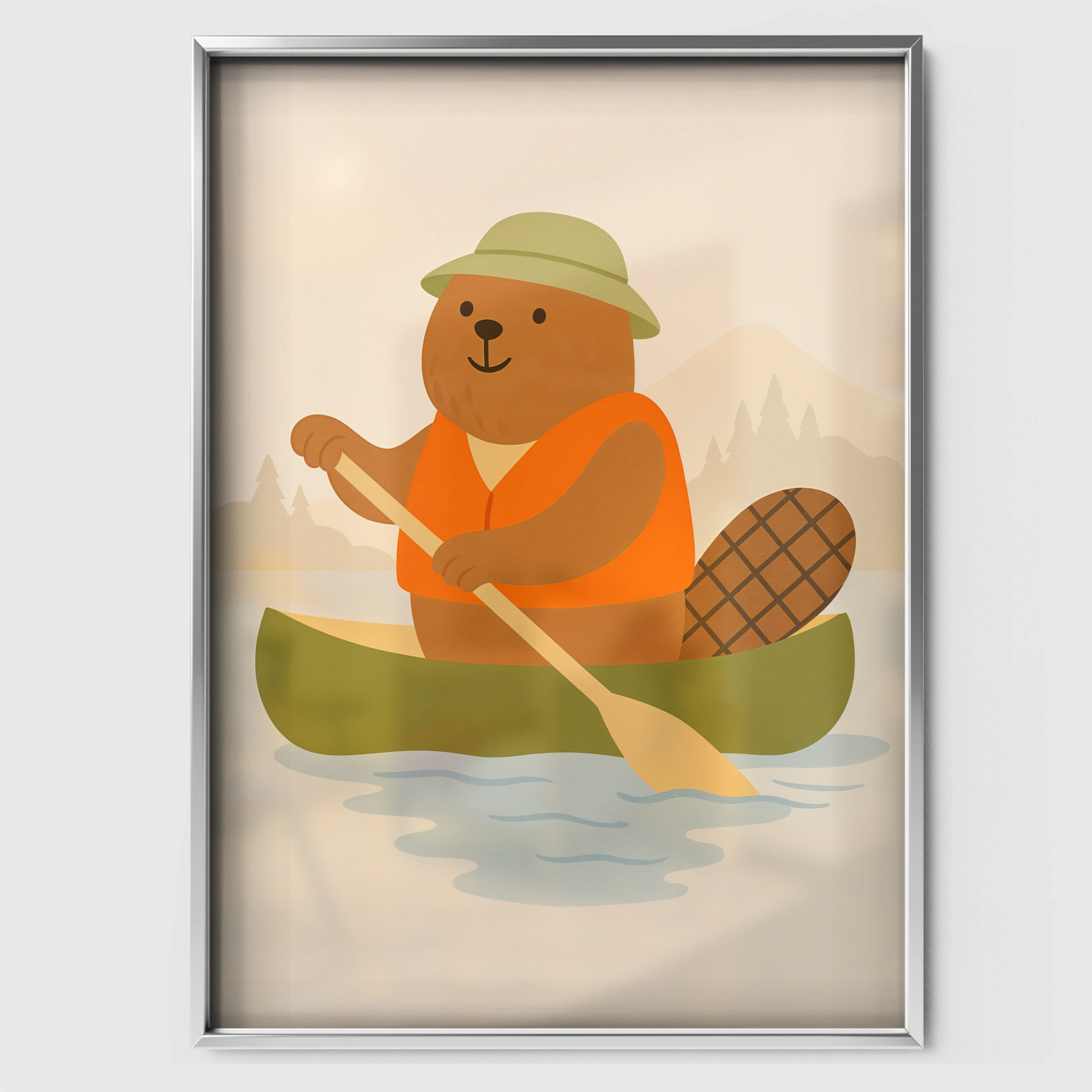 Canoeing Bear Nursery Print - white framed nursery wall art print