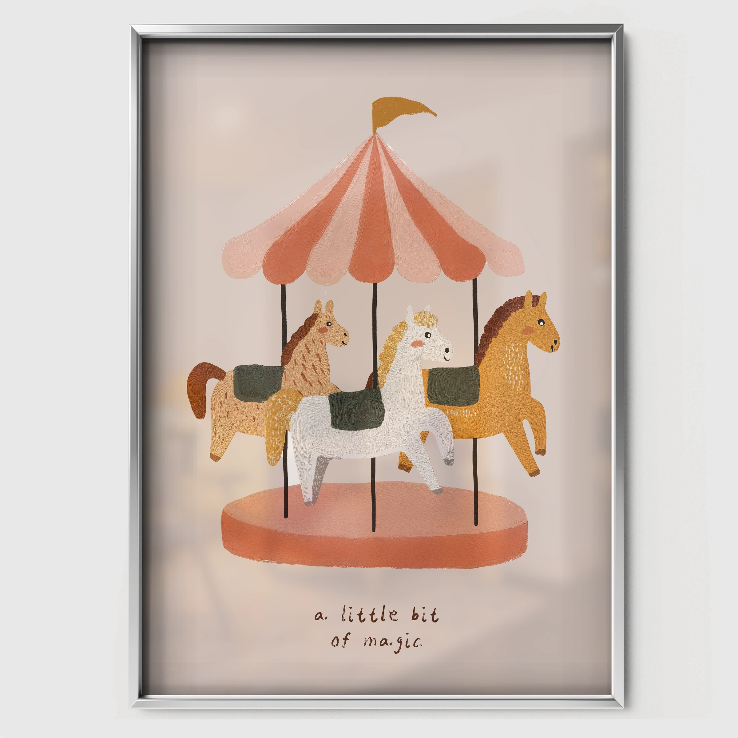 Carousel Dream Nursery Print - white framed nursery wall art print