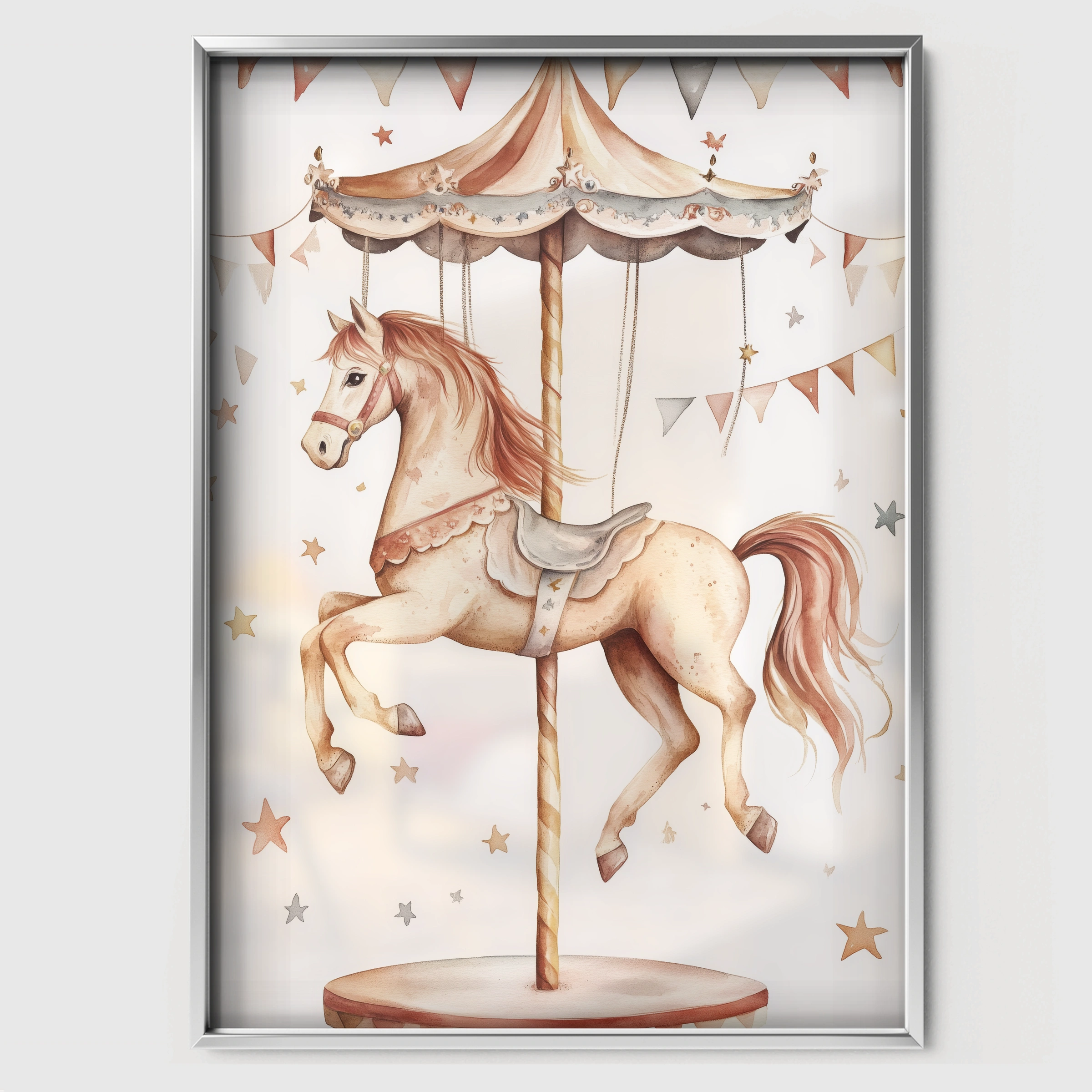 Carousel Horse Nursery Print - white framed nursery wall art print