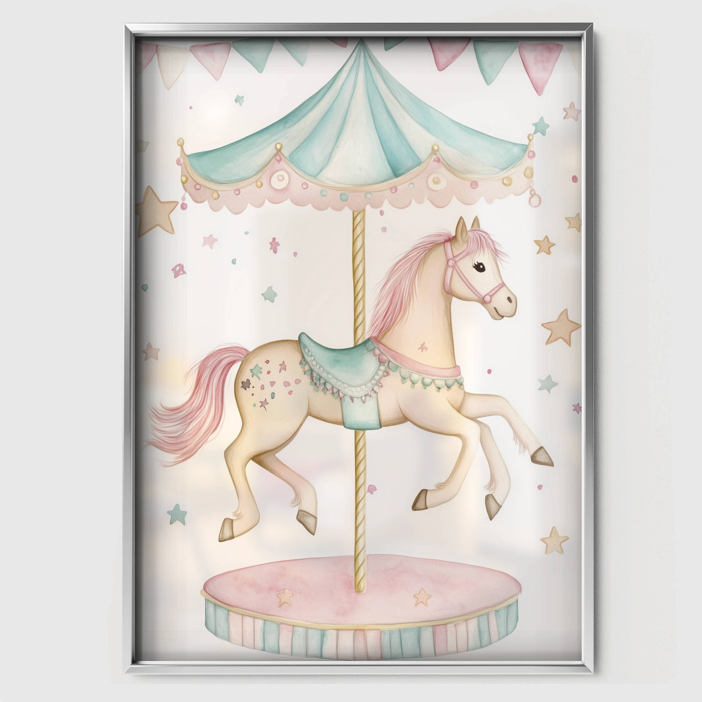 Carousel Horse Two Nursery Print - white framed nursery wall art print