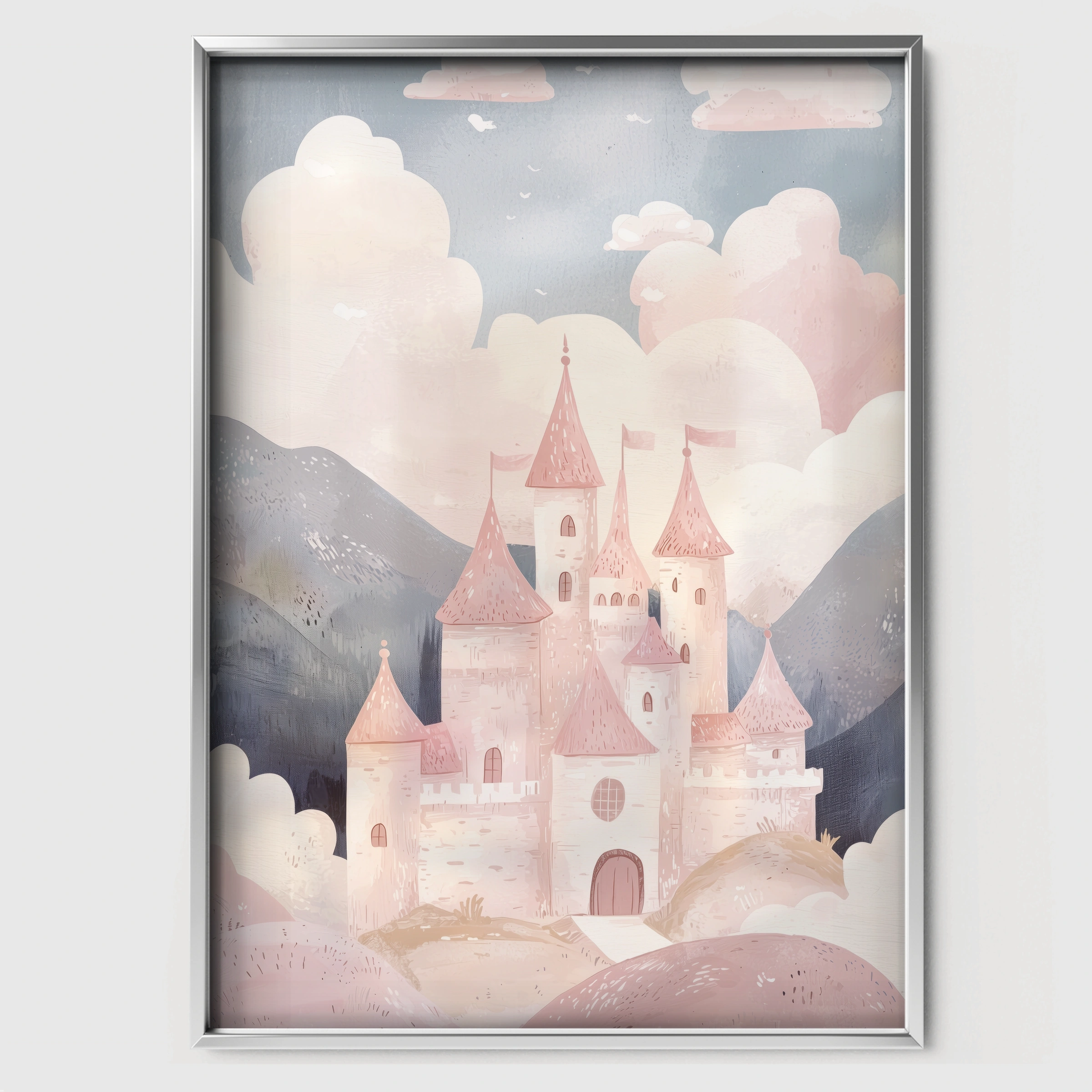 Castle in the Clouds Nursery Print - white framed nursery wall art print