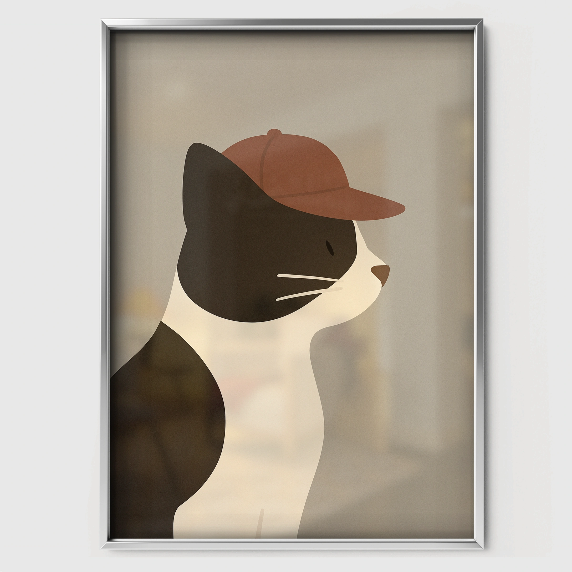 Cat in a Cap Nursery Print - white framed nursery wall art print