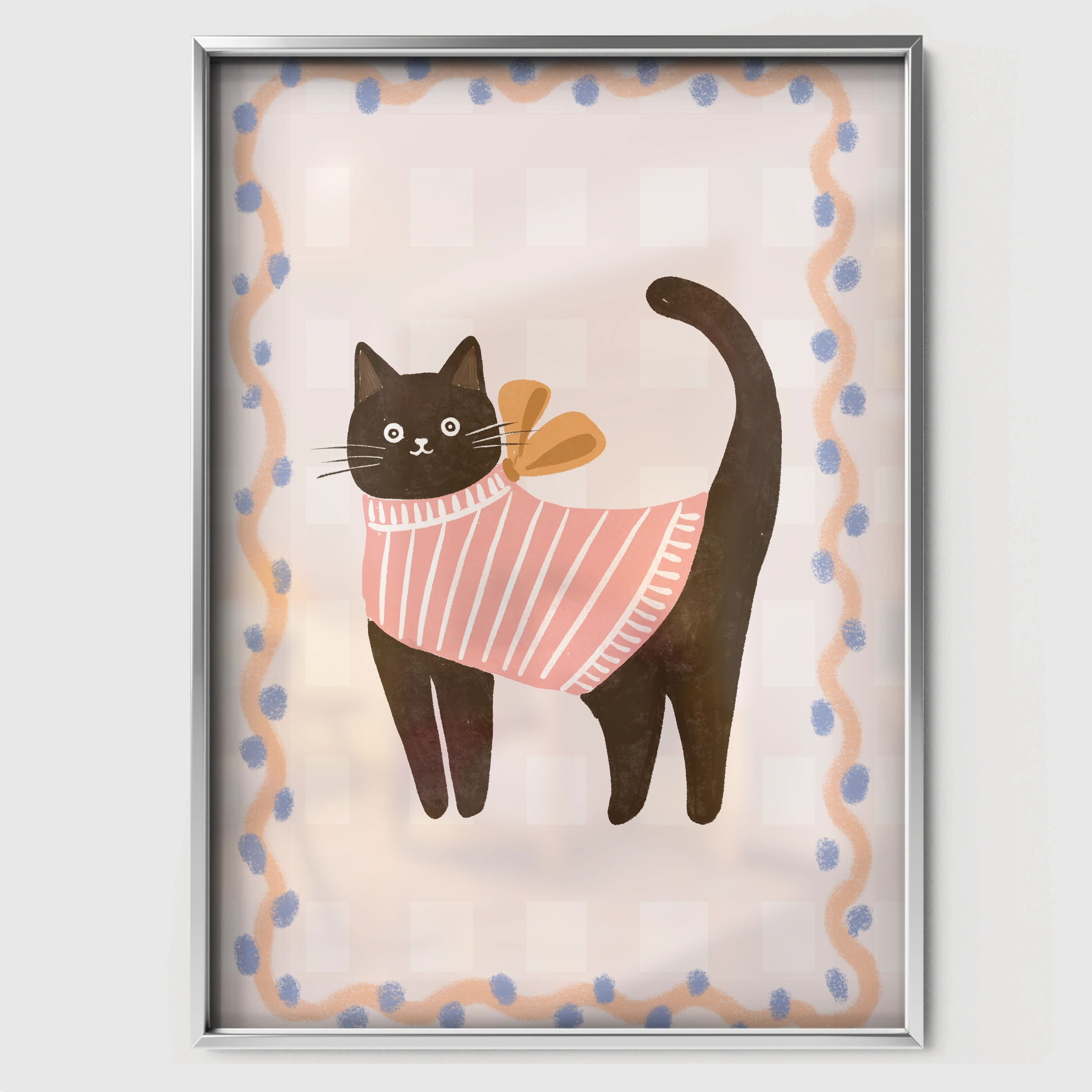 Cat on a Cushion Nursery Print - white framed nursery wall art print