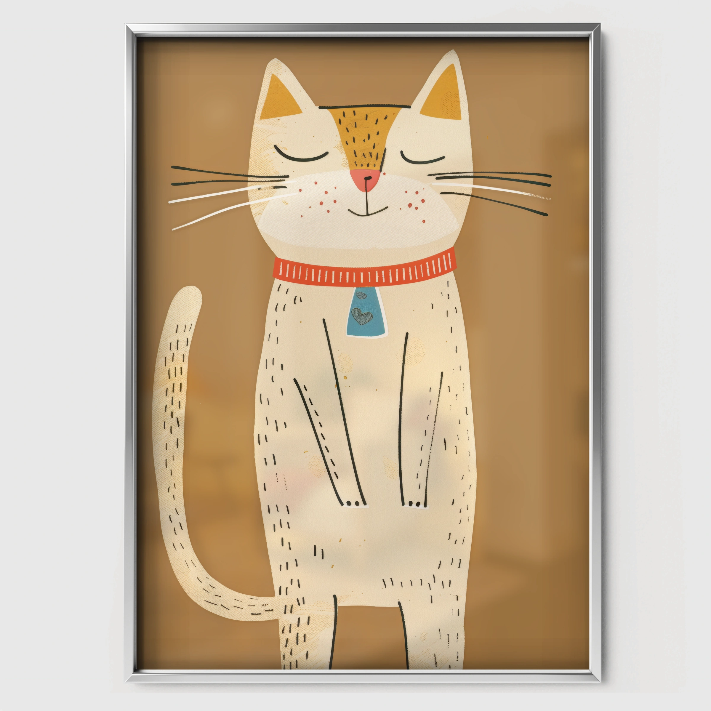 Cat with a Collar Nursery Print - white framed nursery wall art print