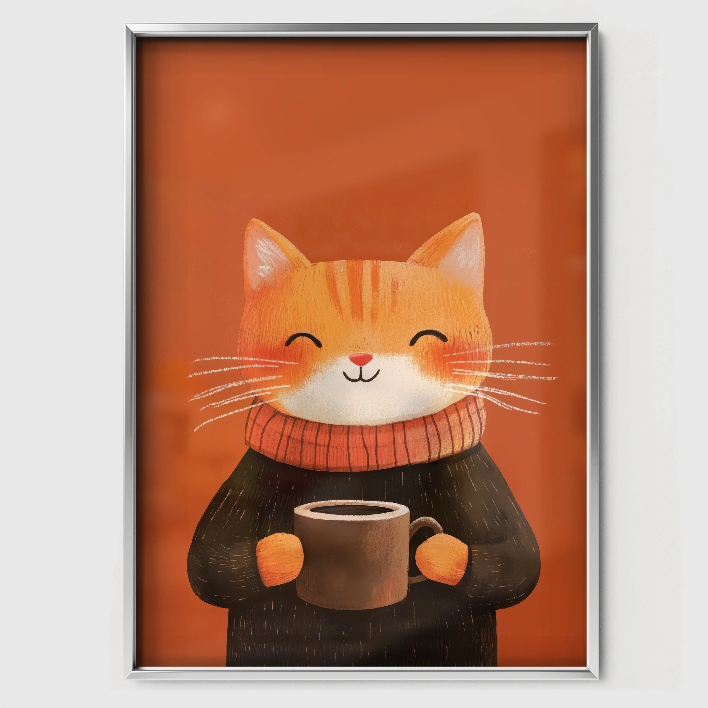 Cat with Cocoa Christmas Print - white framed nursery wall art print