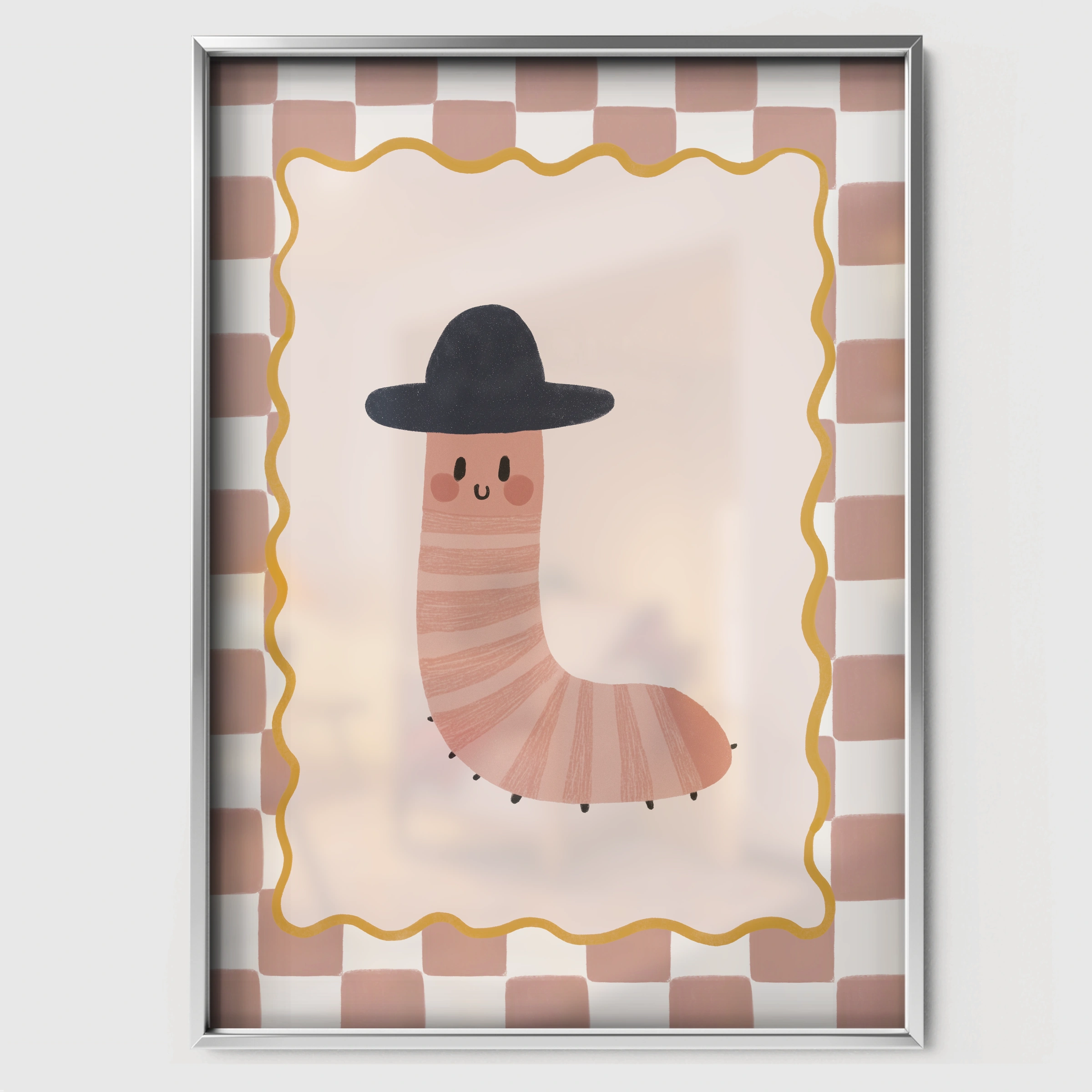 Caterpillar in a Hat Nursery Print - white framed nursery wall art print