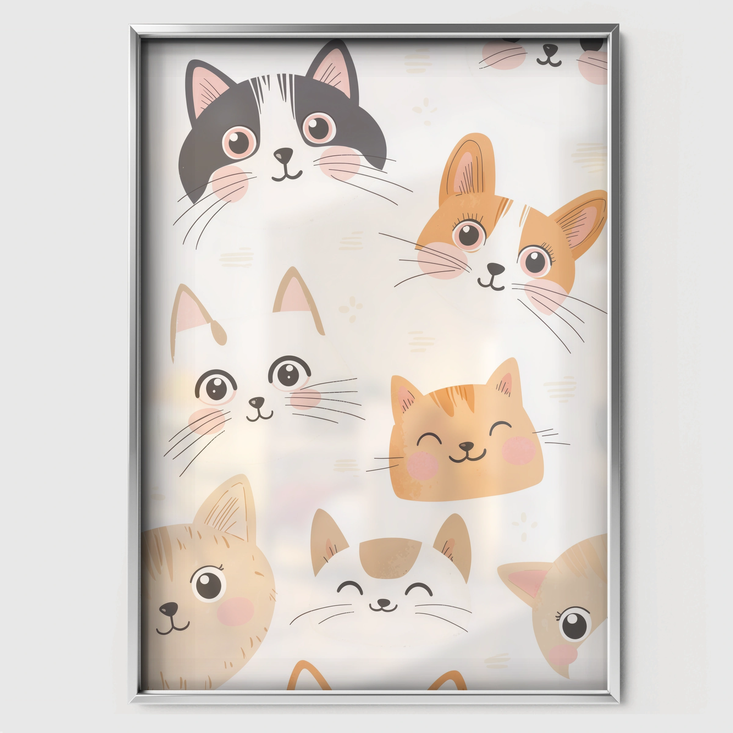 Cats and Corgi Nursery Print - white framed nursery wall art print