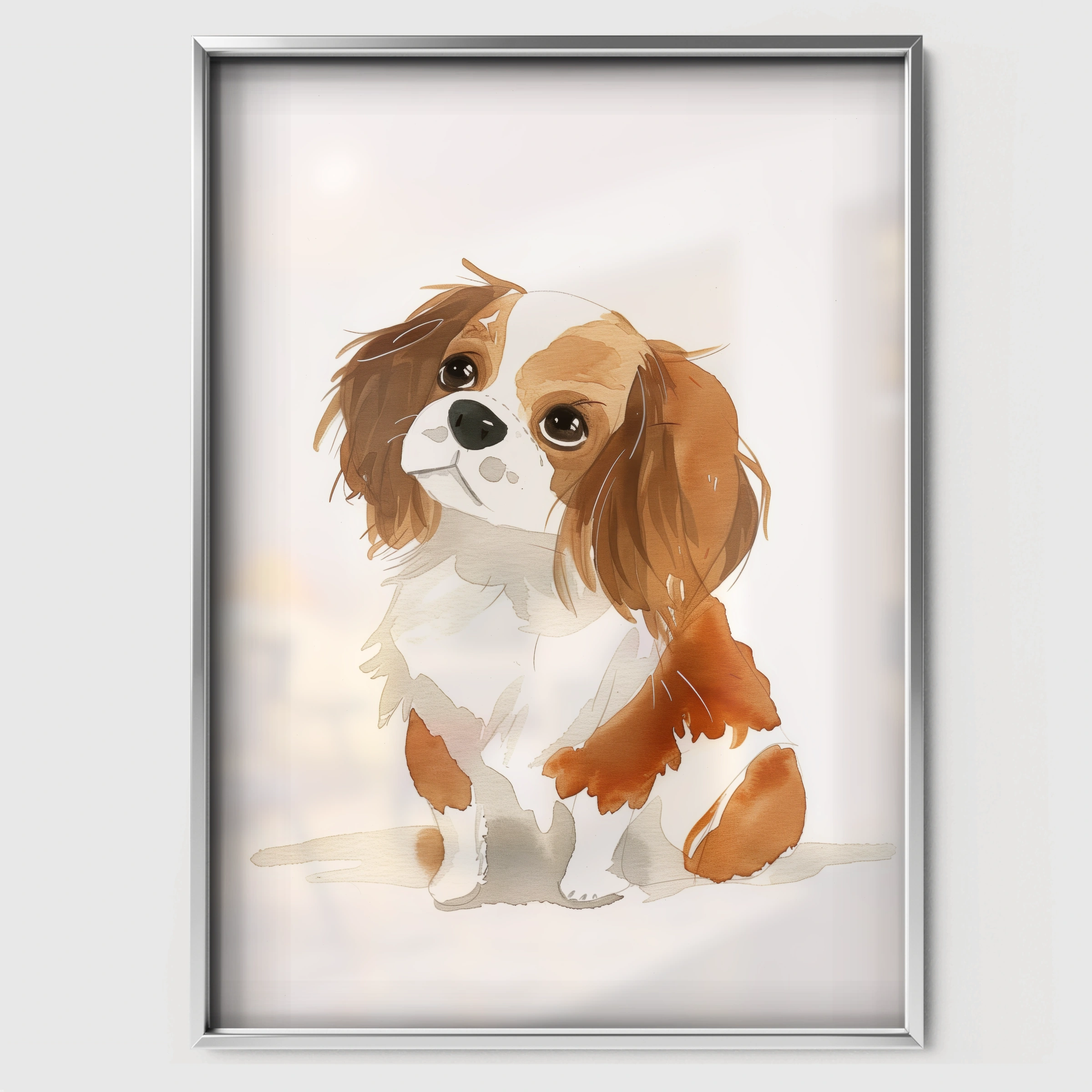 Cavalier Puppy Nursery Print - white framed nursery wall art print