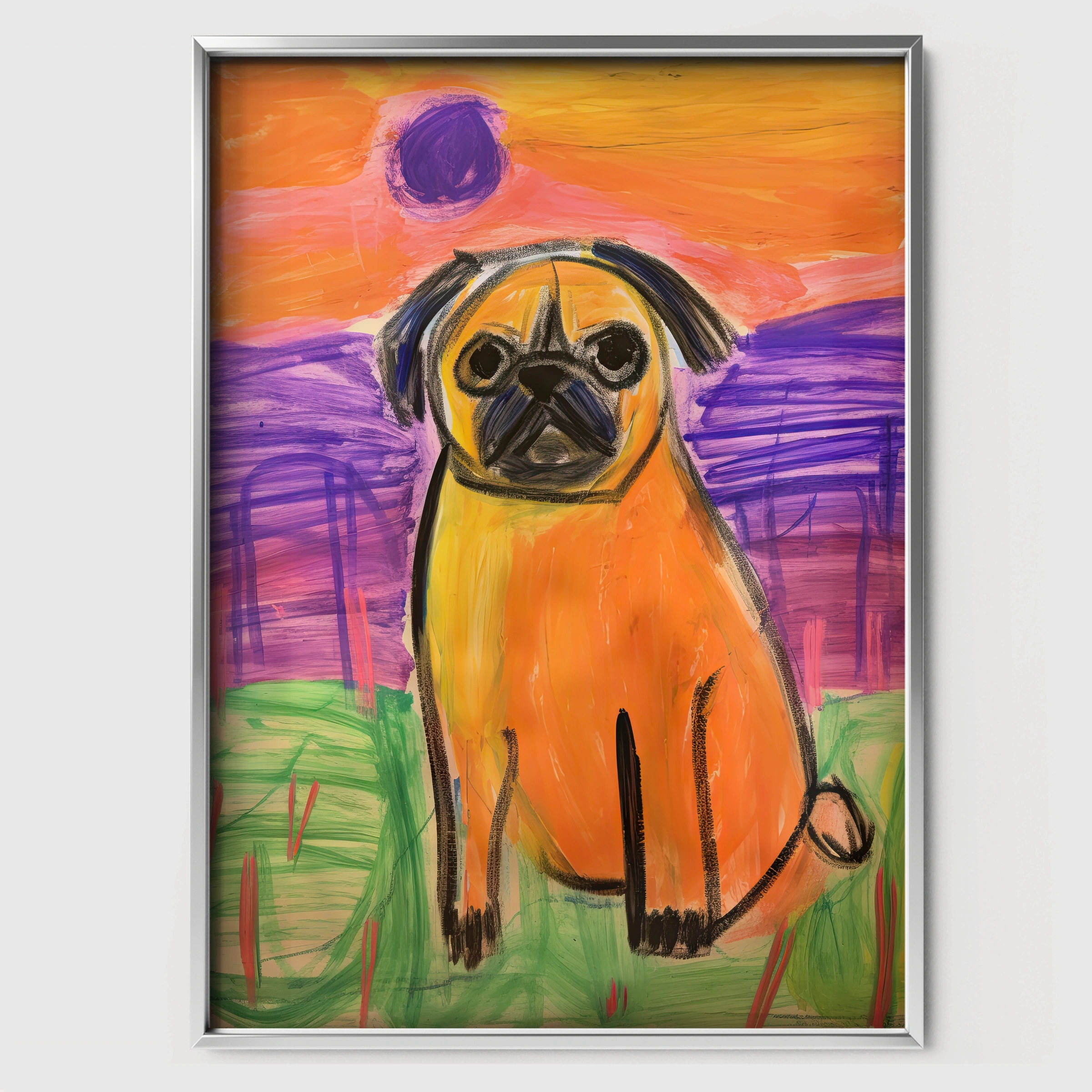 Charming Pug Nursery Print - white framed nursery wall art print