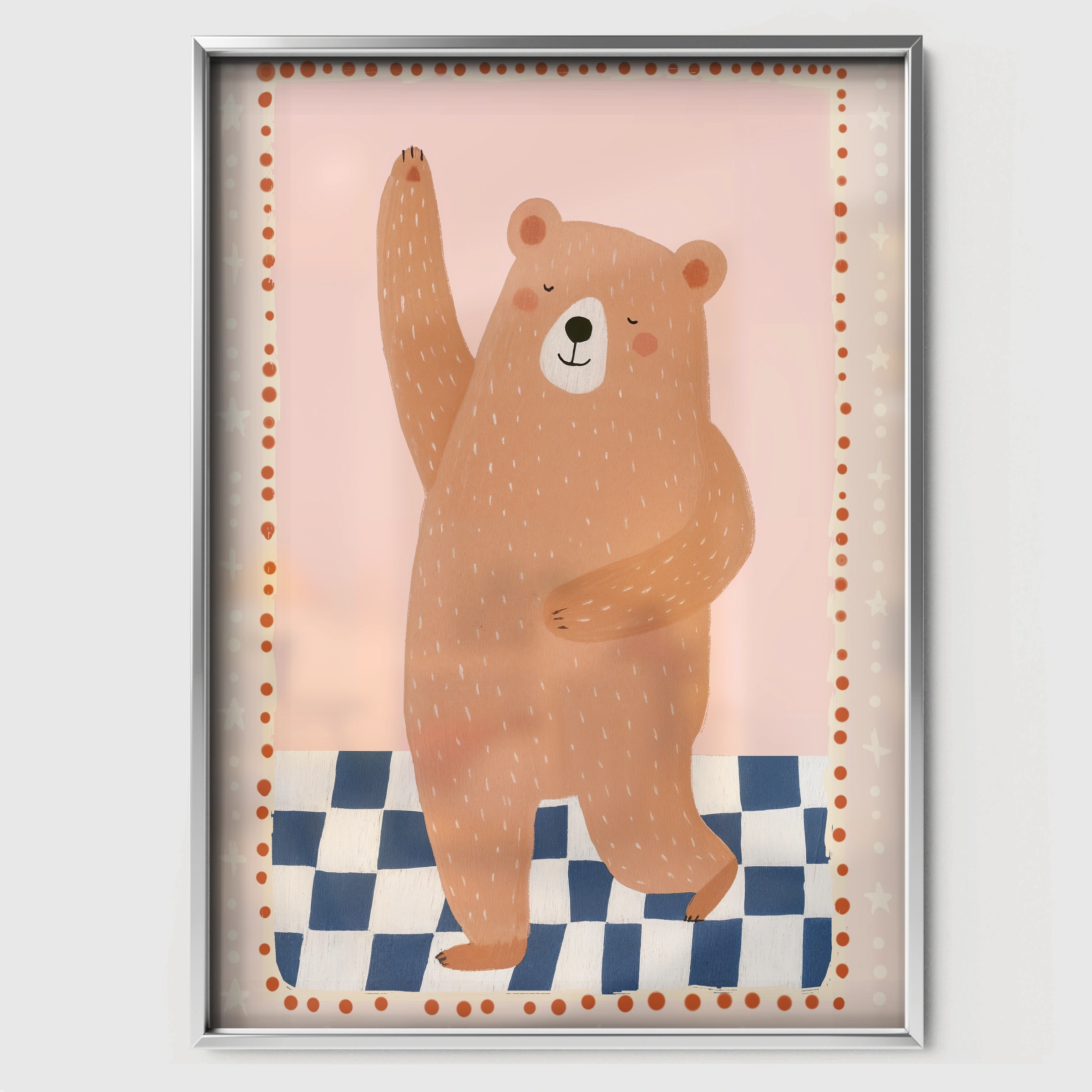 Checkerboard Bear Nursery Print - white framed nursery wall art print